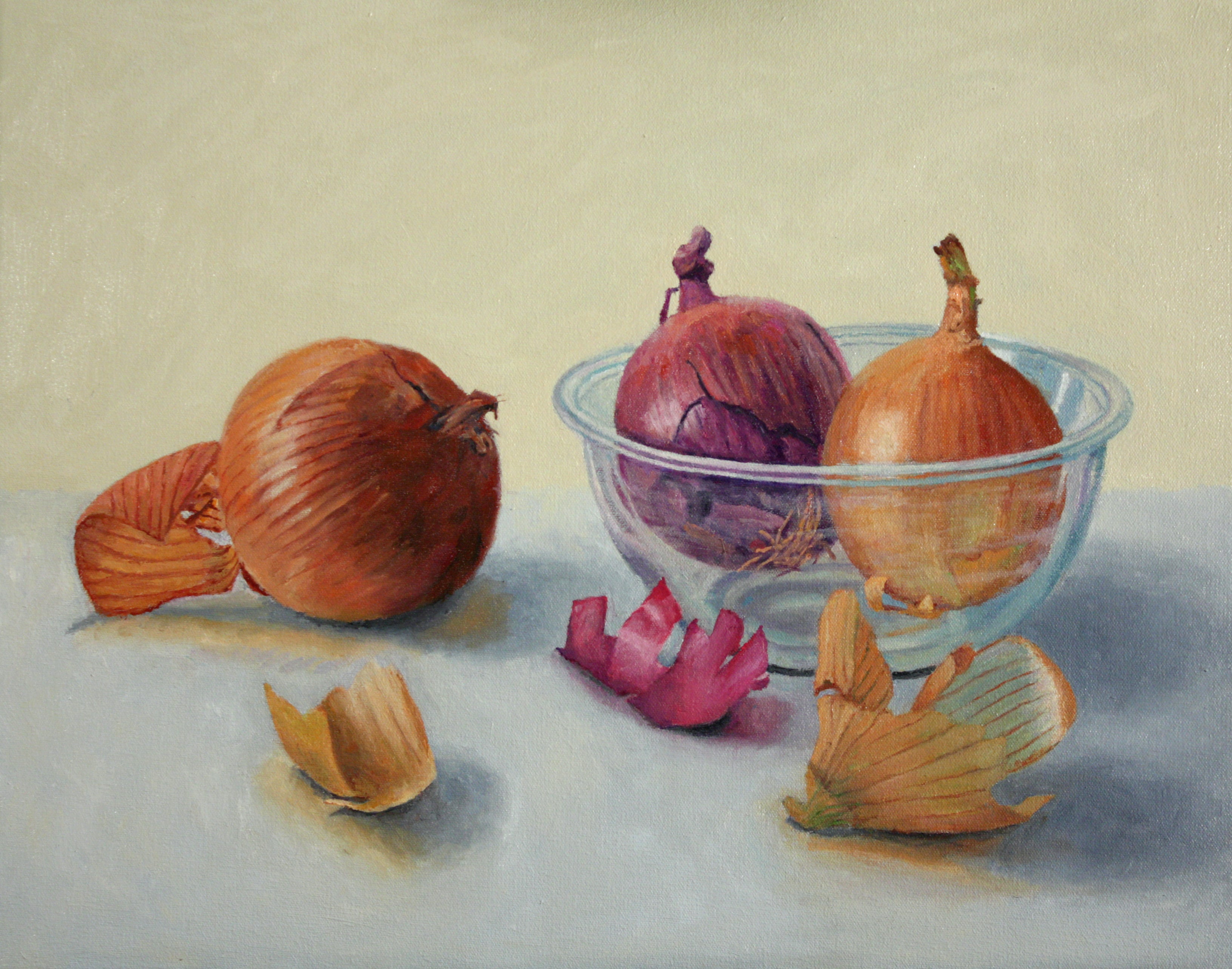 Contemporary Oil 'ONIONS AND GLASS BOWL' Douglas Newton