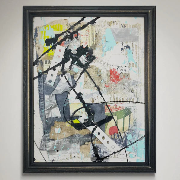 Abstract Collage Painting 'ORIGINAL FRAMED ABSTRACT ART FOUND OBJECT ASSEMBLAGE COLLAGE ORIGINAL' Sam Lewis