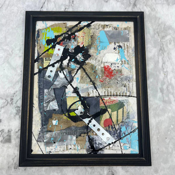 Abstract Collage Painting 'ORIGINAL FRAMED ABSTRACT ART FOUND OBJECT ASSEMBLAGE COLLAGE ORIGINAL' Sam Lewis