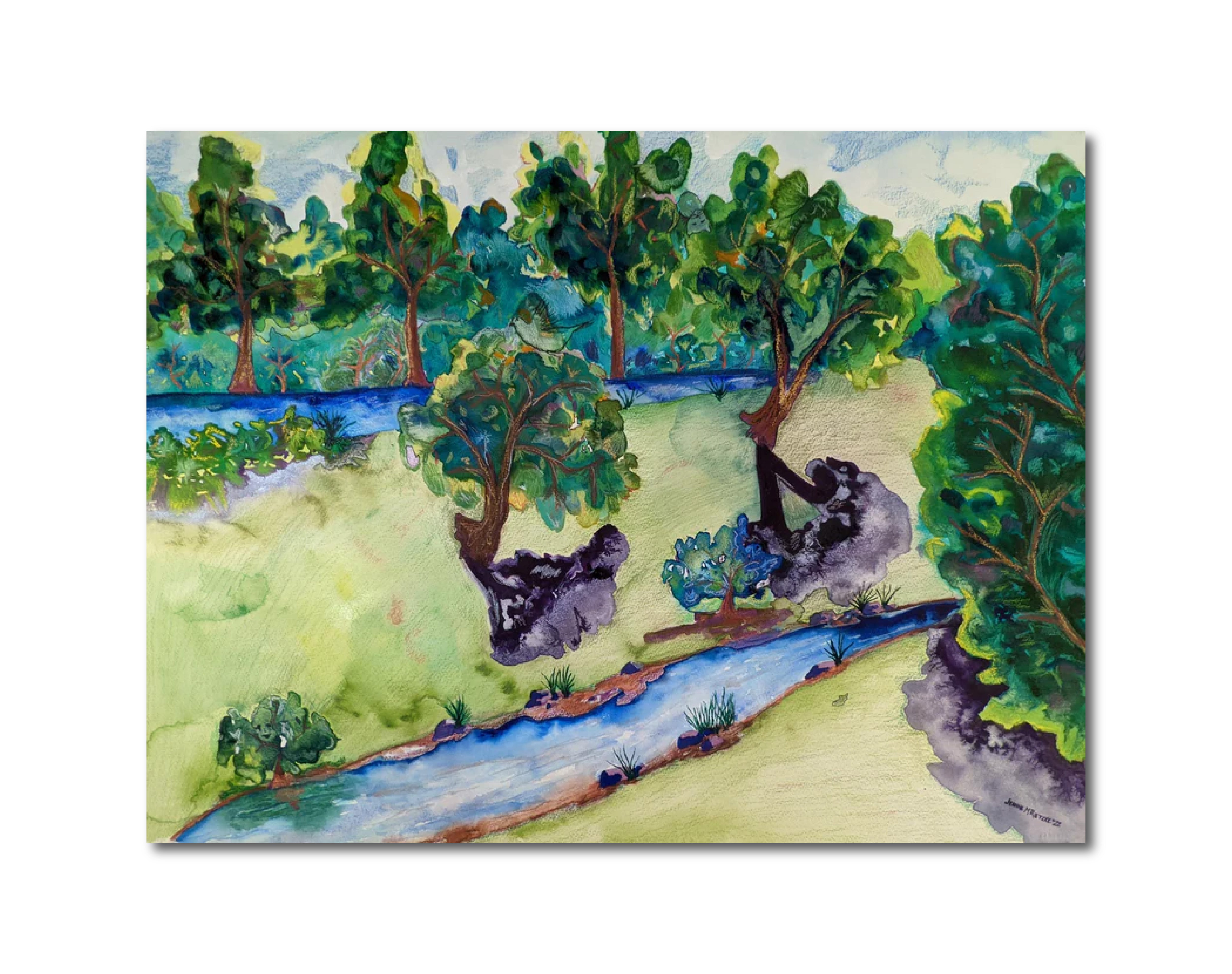 Abstract Contemporary Landscape Pencil Watercolor Peace And An Upside Down Cat Jeanne McIntosh Rietzke