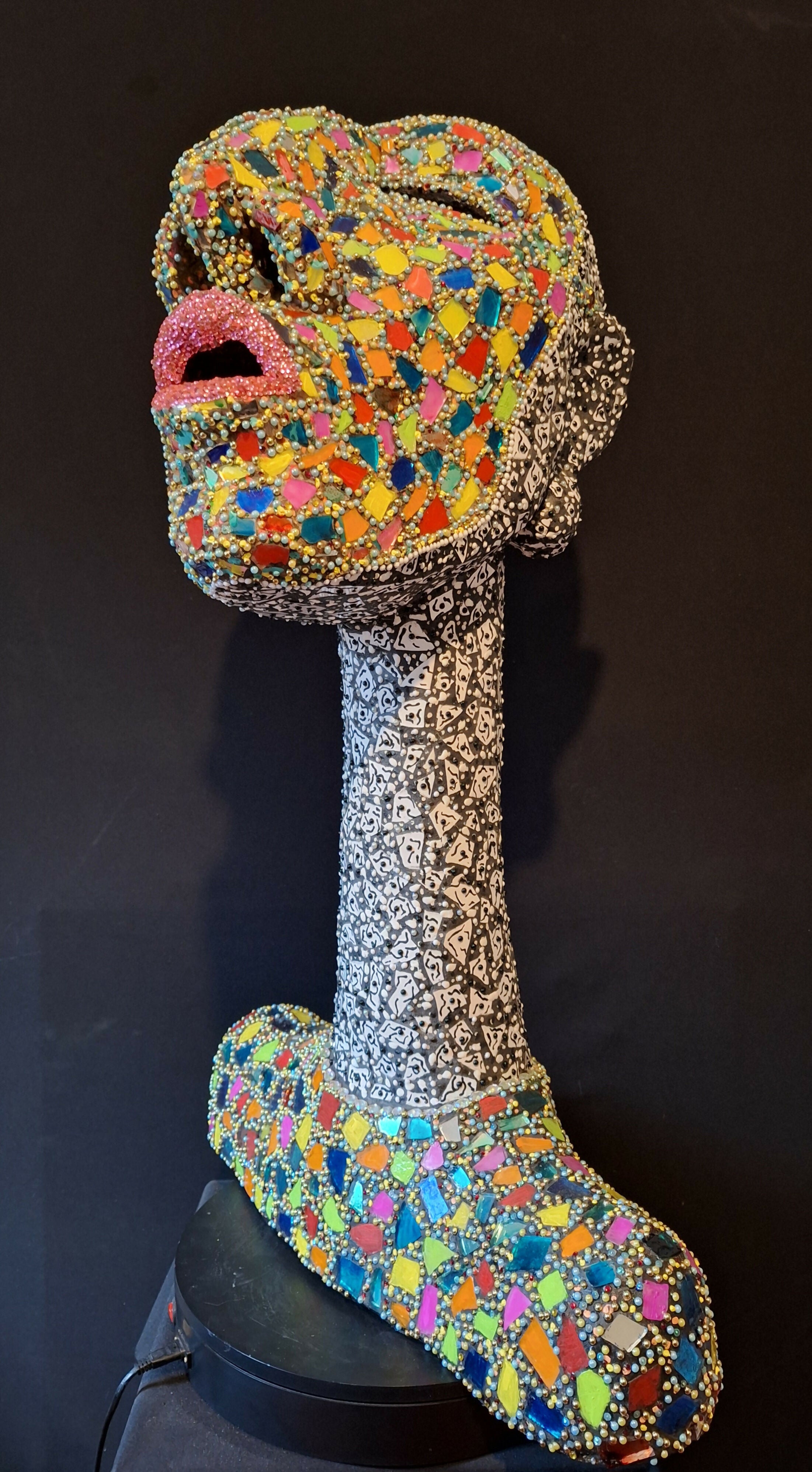 Contemporary Expressionist Figurative Mixed Media Mosaic " SINGING FOR WOLFIE " Andru Fijalkowski