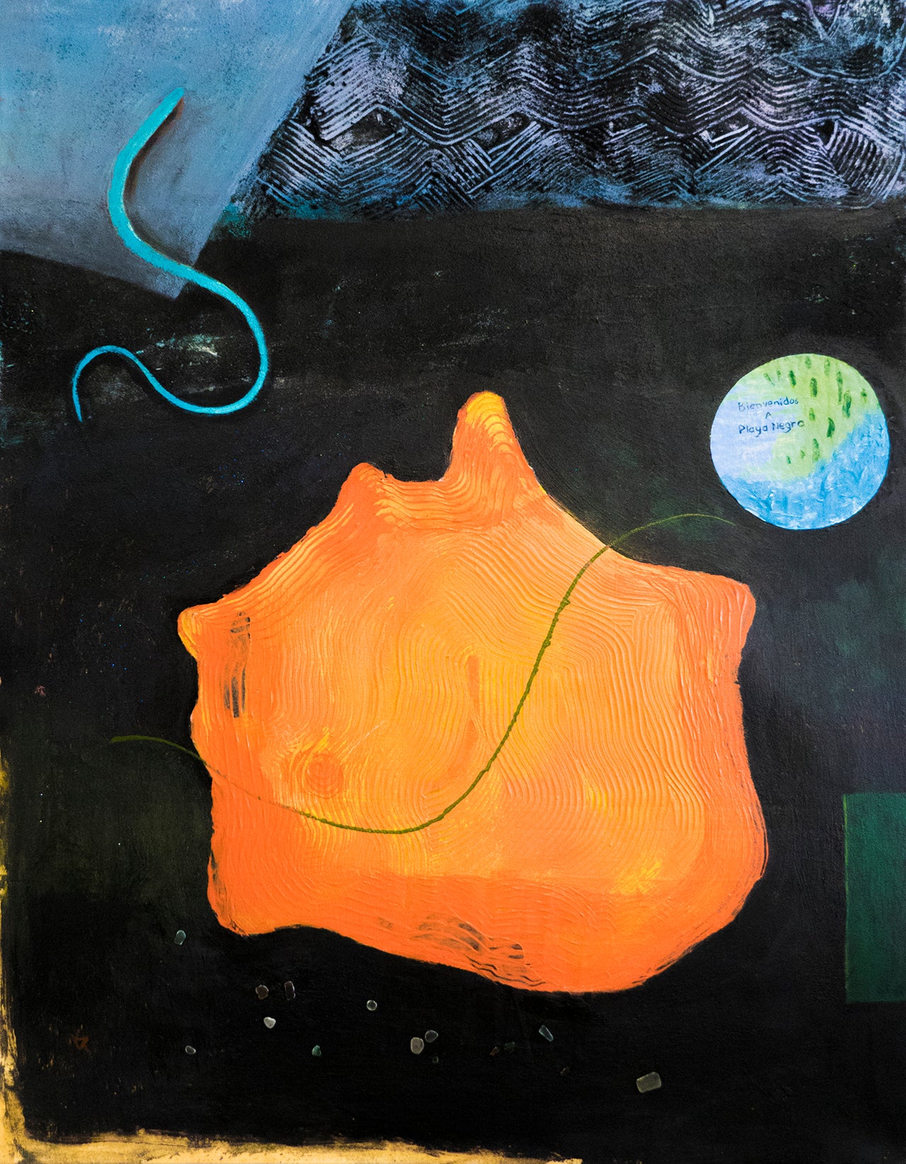 Acrylic 'PLAYA NEGRA' - Acrylic, Magma, Mica, Digital Image, Glue, Glass on Canvas Karin Batten