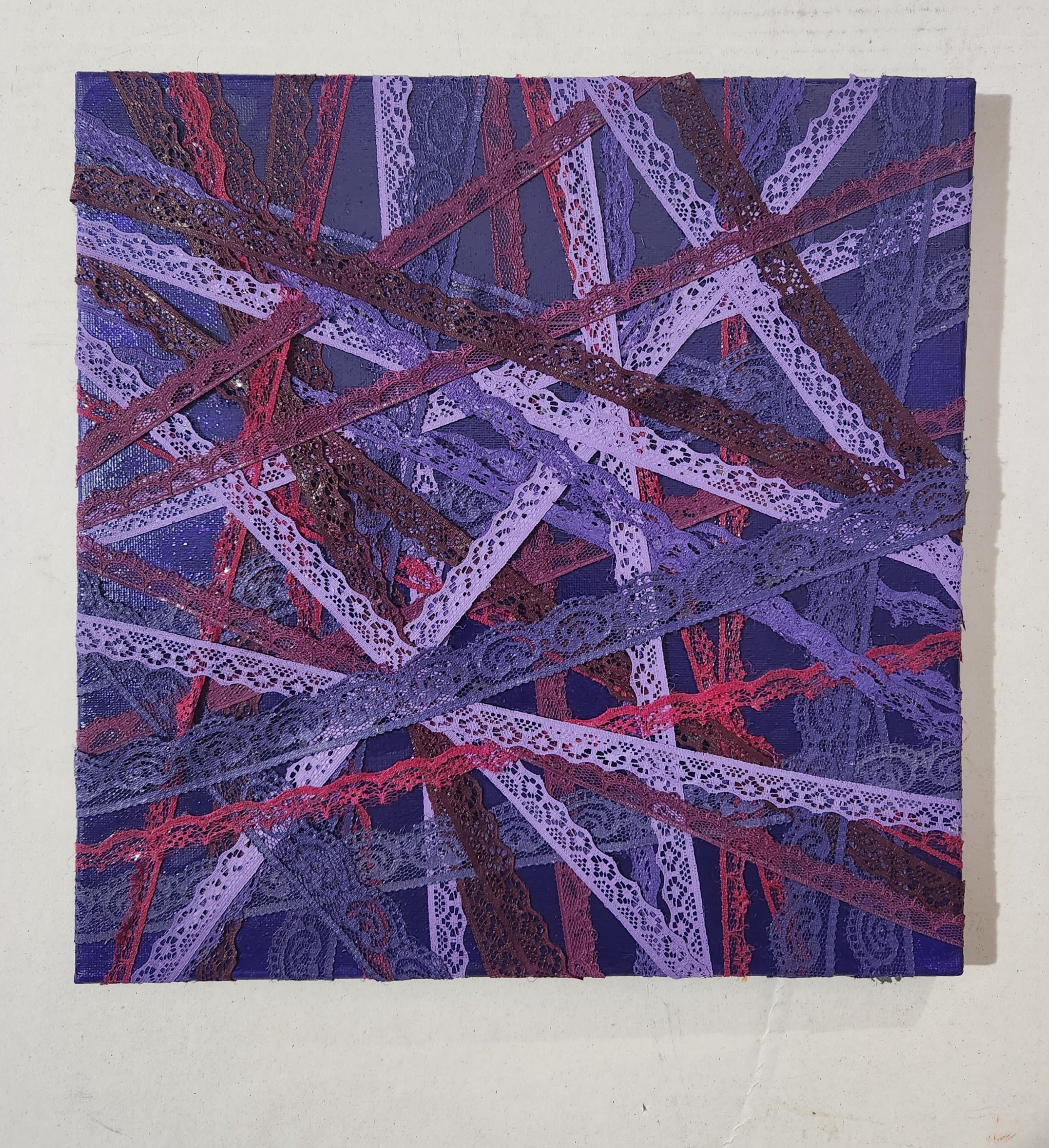 Abstract Acrylic Contemporary Painting 'PURPLE WEBS' Acrylic, Lace, and Mixed Media on Canvas Ulani Curry