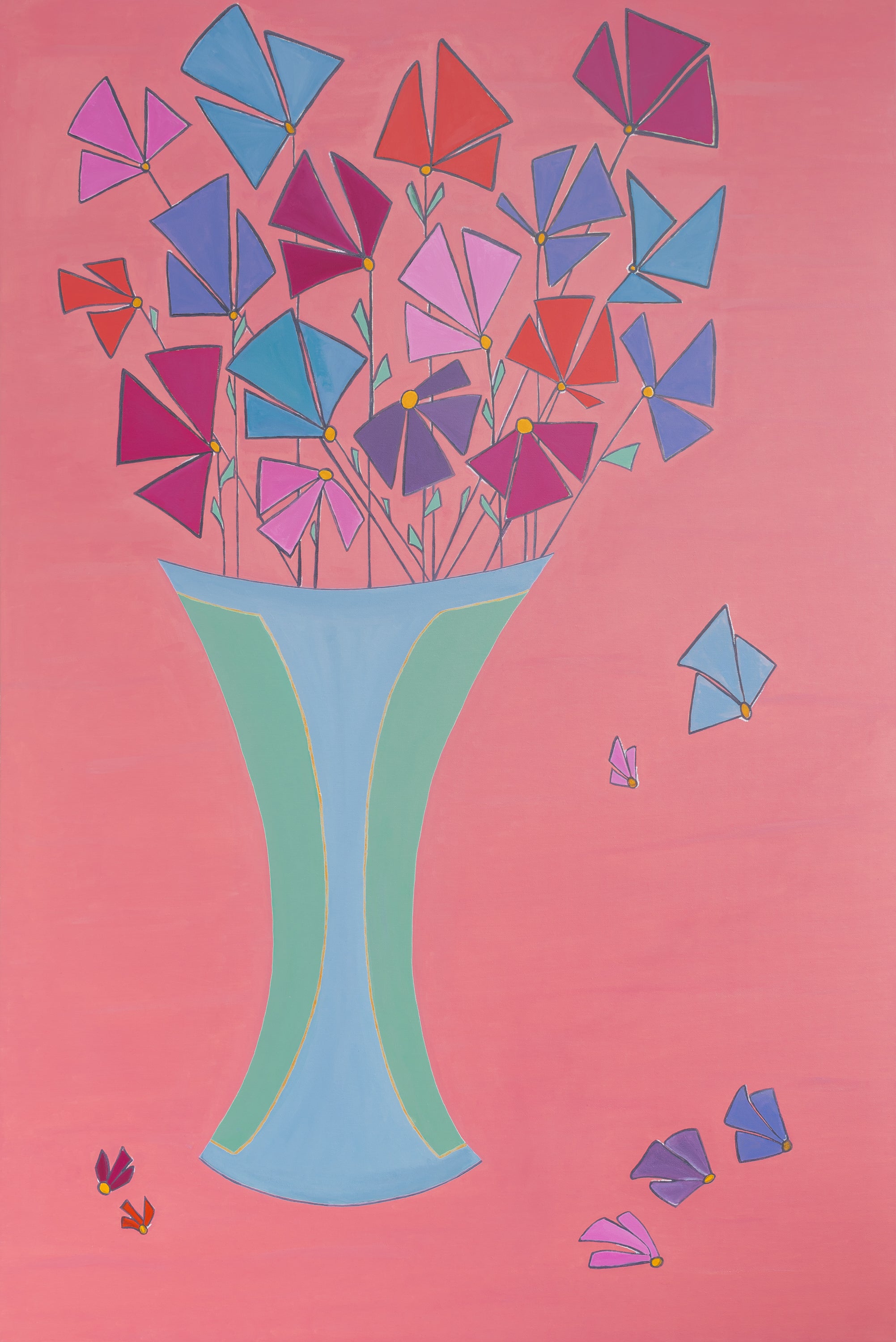 Abstract Contemporary Oil 'ABSTRACT FLOWERS IN A DECO VASE' Flavia Ingham