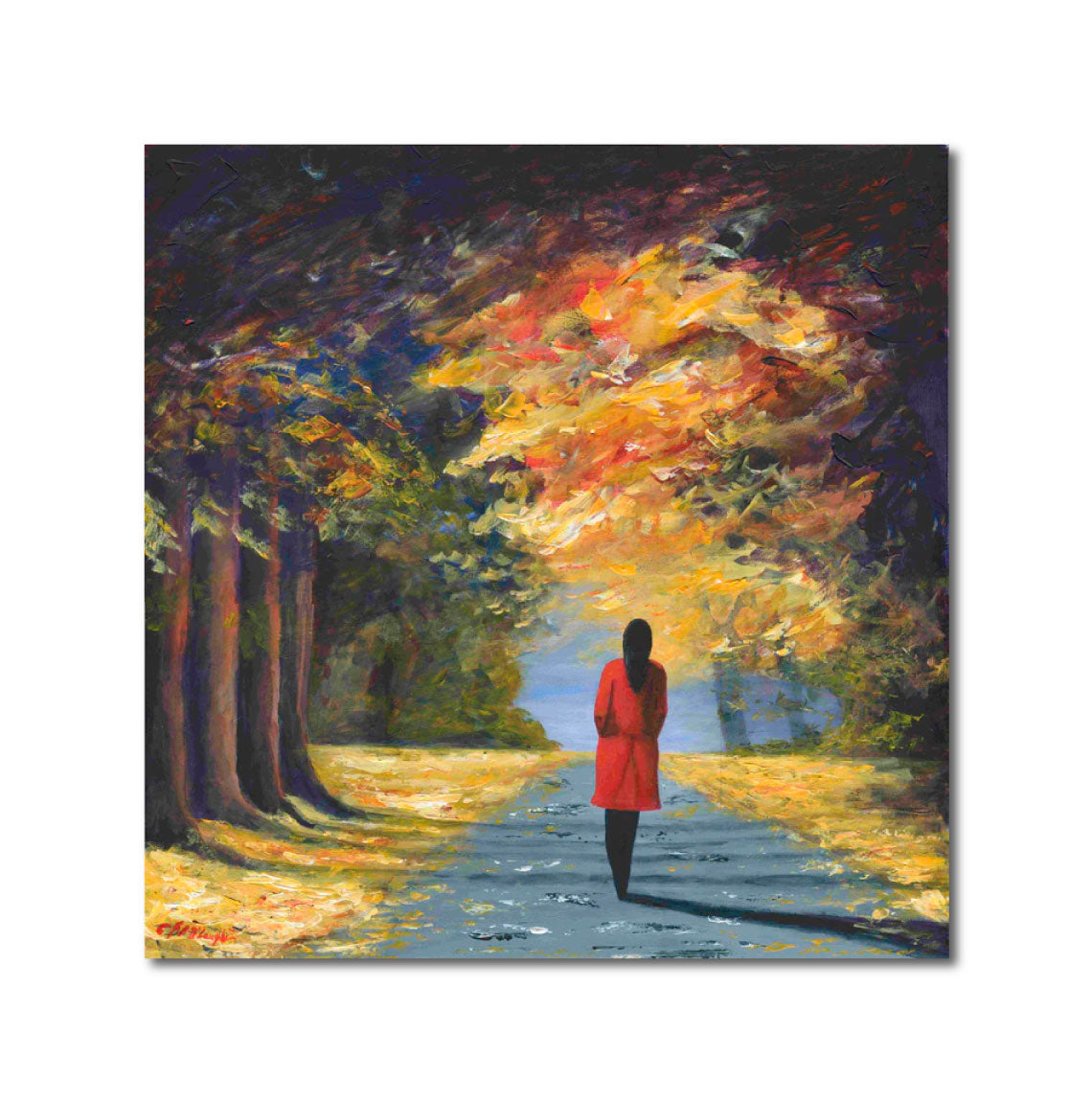 Acrylic Figurative 'RED COAT AUTUMN' - Acrylics on primed board J. P. McLaughlin