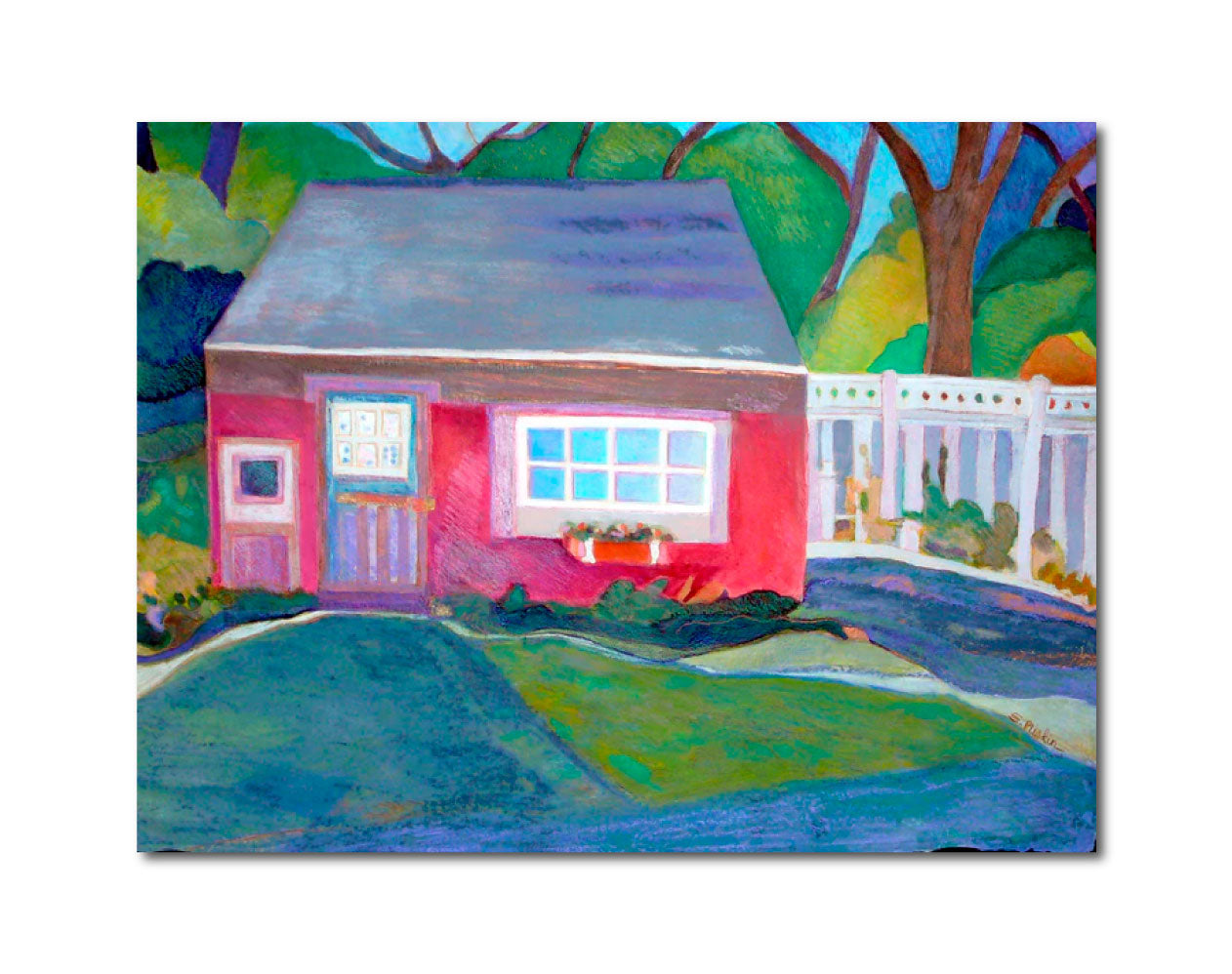 Pencil Watercolor 'RED COTTAGE' - Watercolor, Gouache, Pencil on Paper Ellen Pliskin