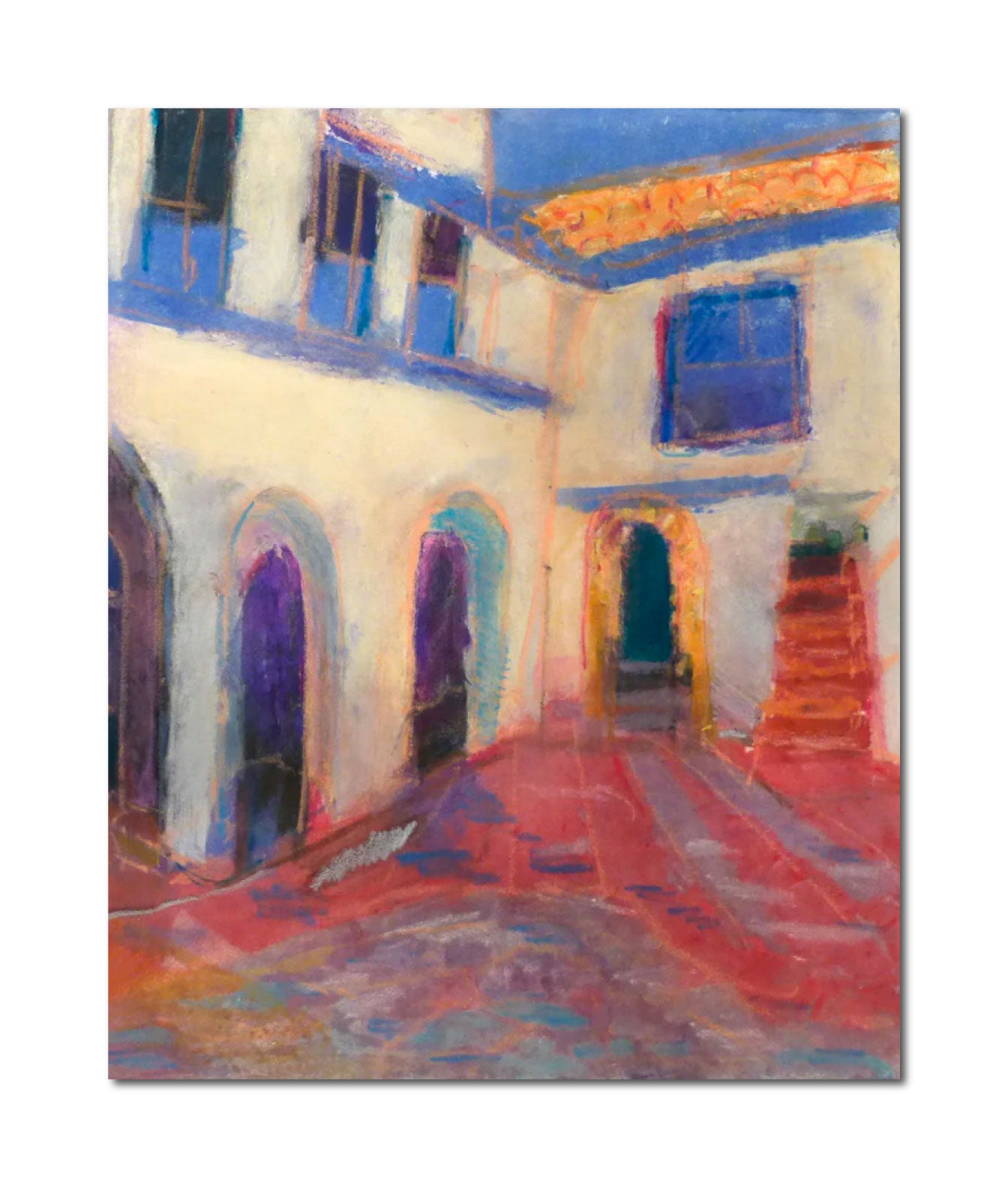 Pencil Watercolor 'RED STEPS' - Handmade Original Monoprint with Watercolor and Pencil Ellen Pliskin
