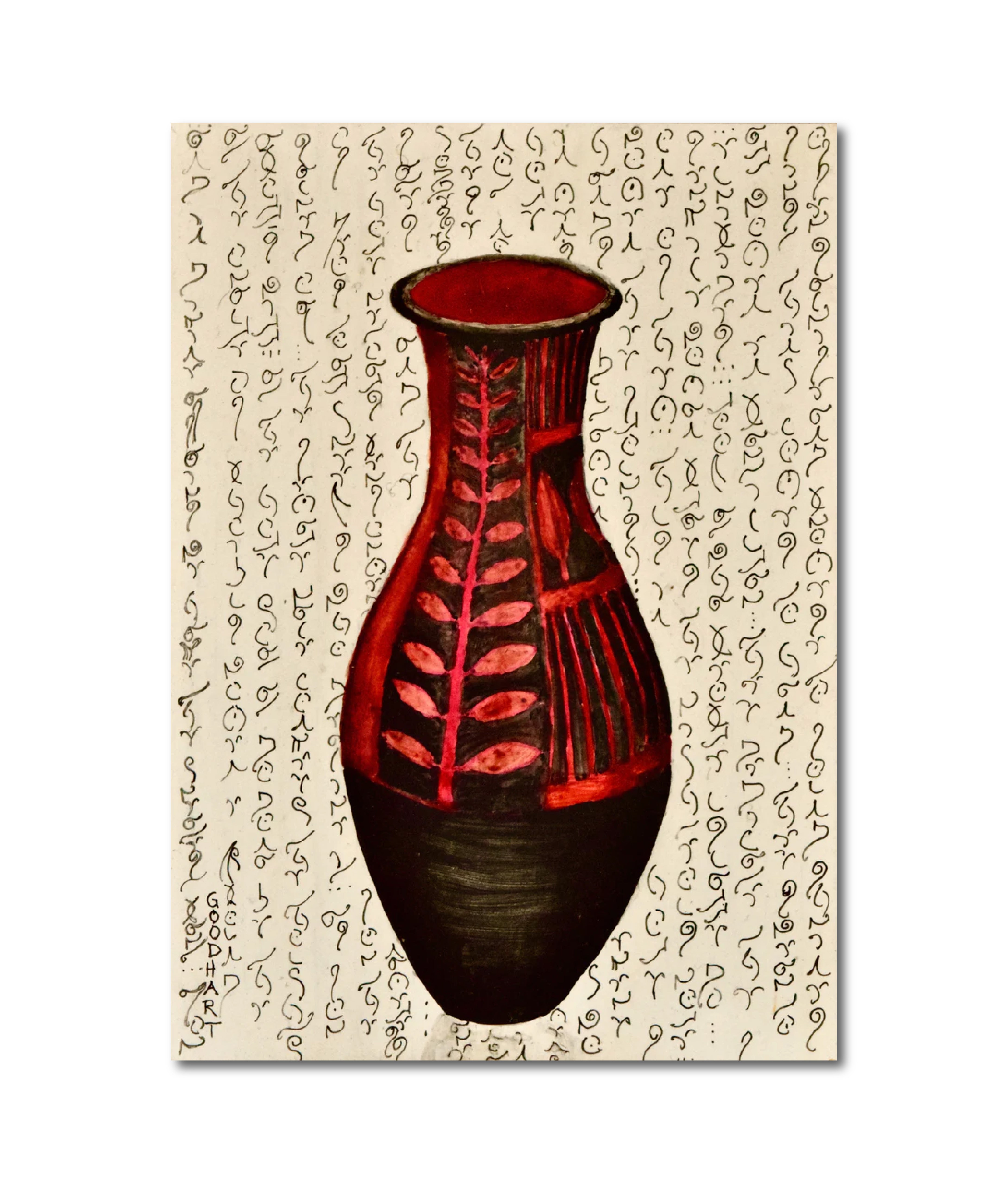 Figurative Ink Oil Watercolor 'RED ON BLACK' - Mixed Media on Panel Laurie Goodhart