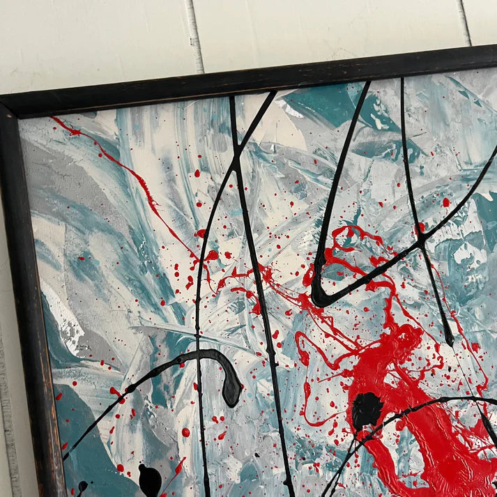 Abstract Painting 'RED WATER' - Original Framed Abstract Art Painting Sam Lewis