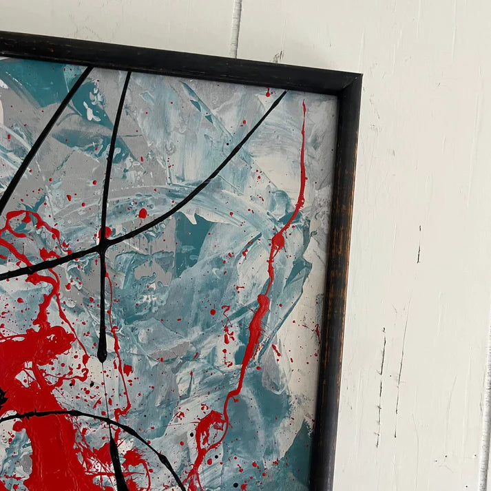 Abstract Painting 'RED WATER' - Original Framed Abstract Art Painting Sam Lewis