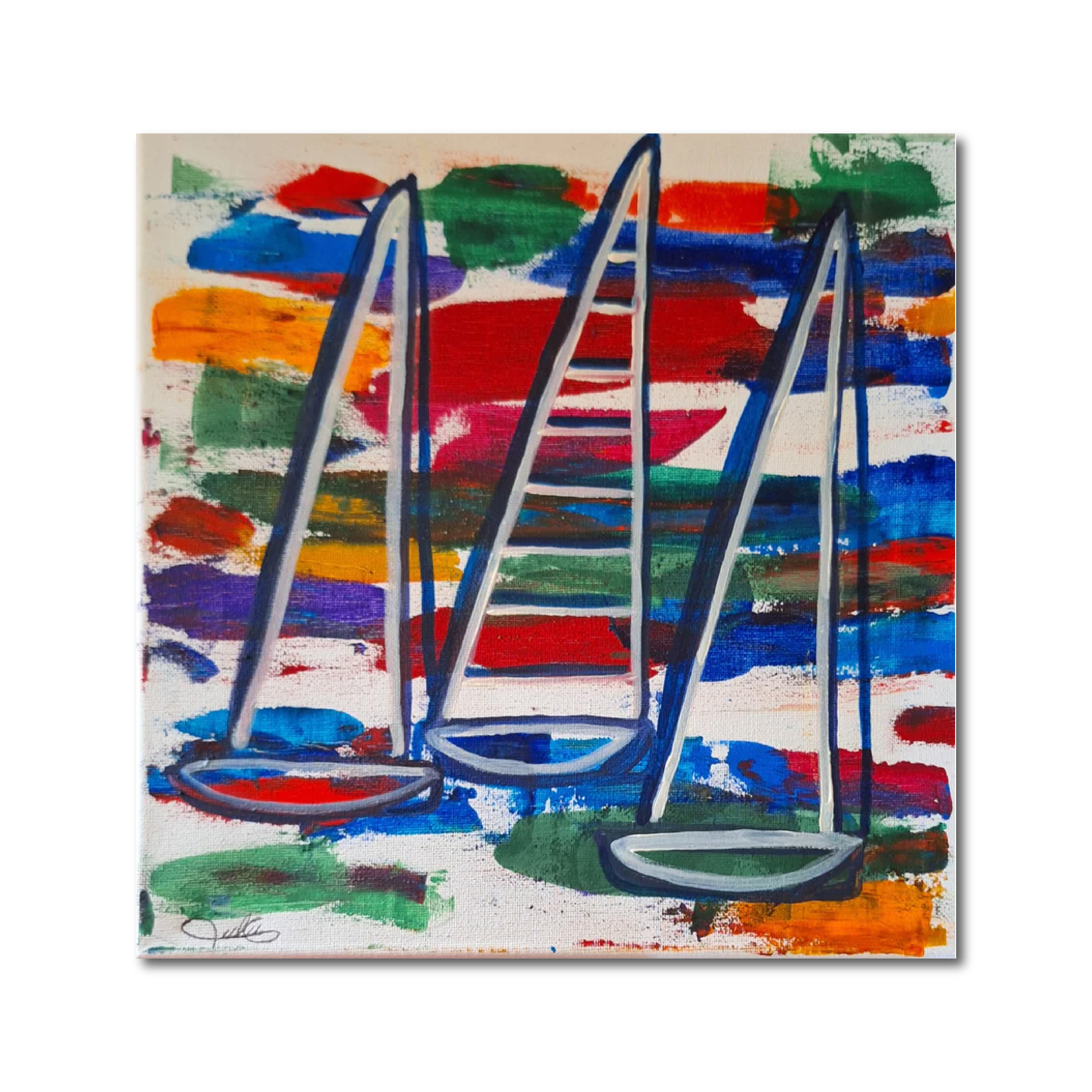 Abstract Contemporary Watercolor 'SAILING INTO THE SUN' - Watercolor on Canvas Lulu Trevizo