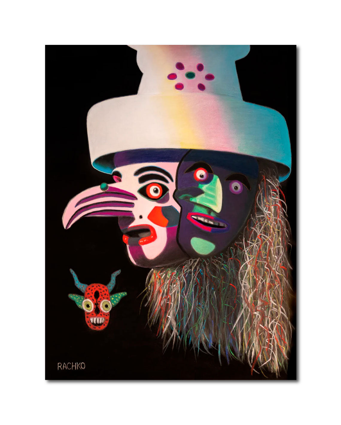 Acrylic Expressionist Figurative Painting Surrealism "SHADOW - BOLIVIANOS" Soft Pastel on Sandpaper Barbara Rachko