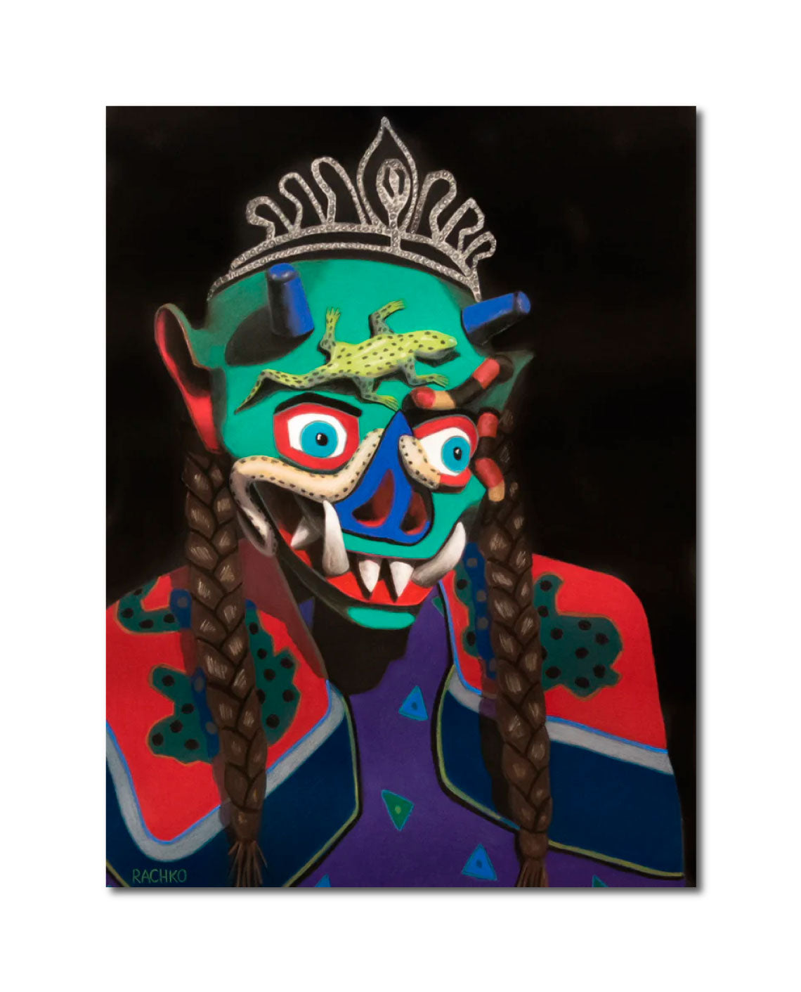 Acrylic Expressionist Figurative Painting Surrealism "SHAMANIC - BOLIVIANOS" Soft Pastel on Sandpaper Barbara Rachko