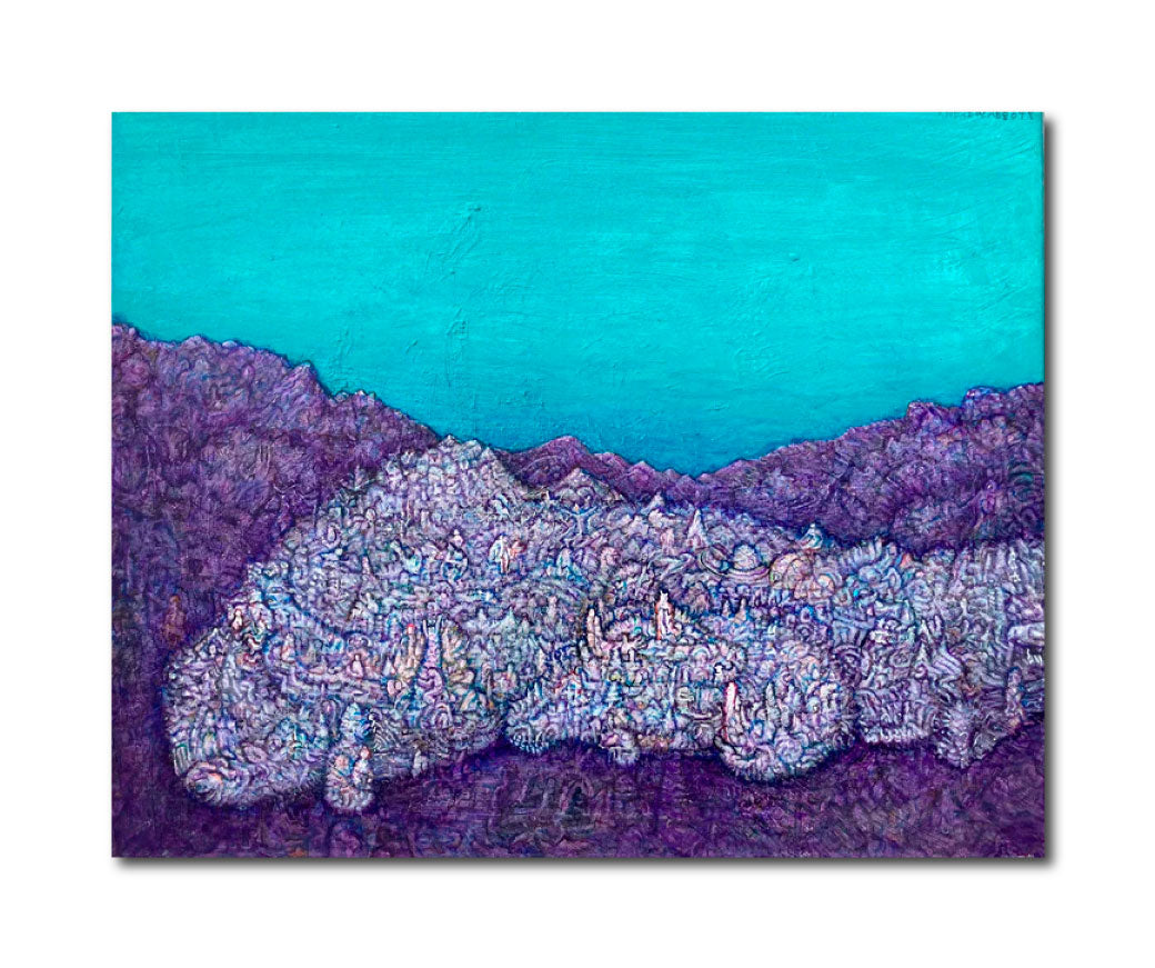 Acrylic Contemporary Landscape Painting Psychedelic Surrealism 'SPANISH BAROQUE PAINTING BOTCHED BY AMATEUR RESTORATION' - Acrylic on Canvas Andrew Abbott