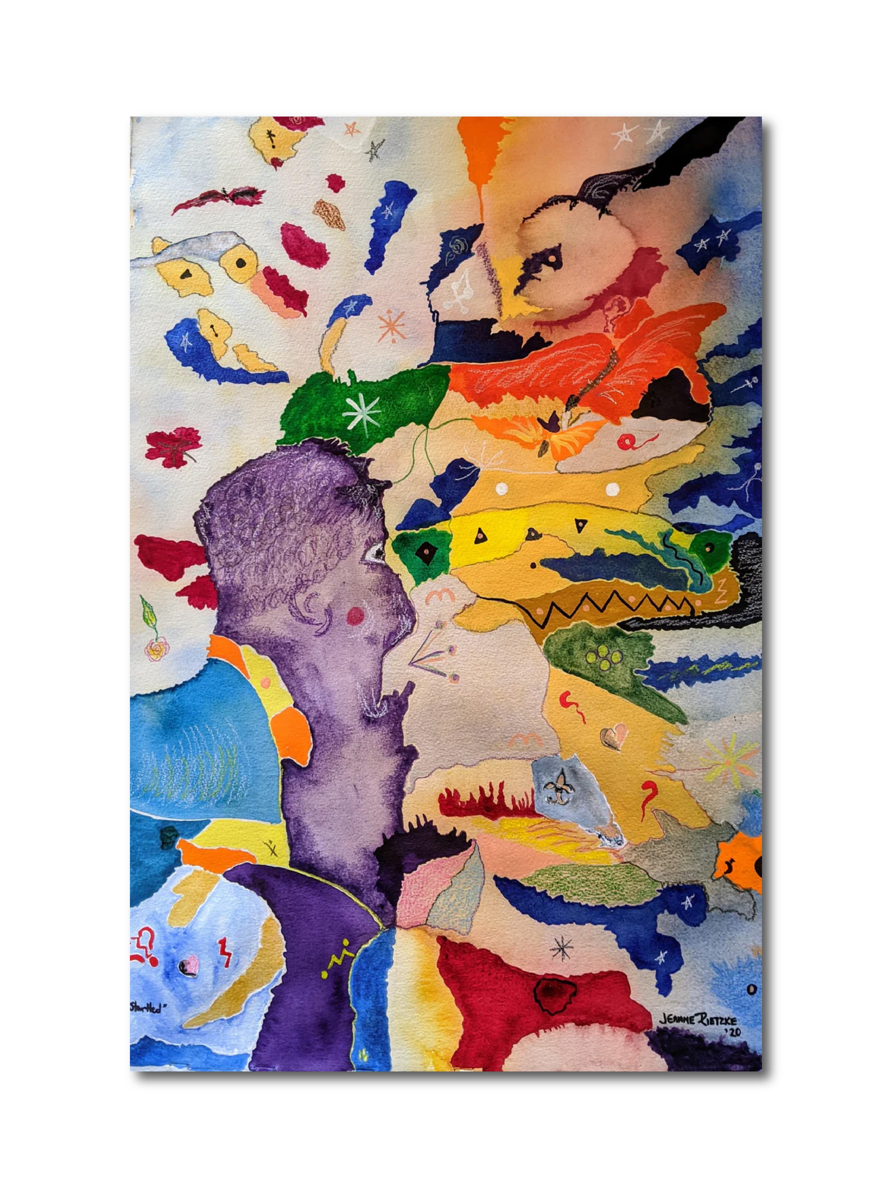 Abstract Contemporary Figurative Pencil Watercolor Startled Jeanne McIntosh Rietzke