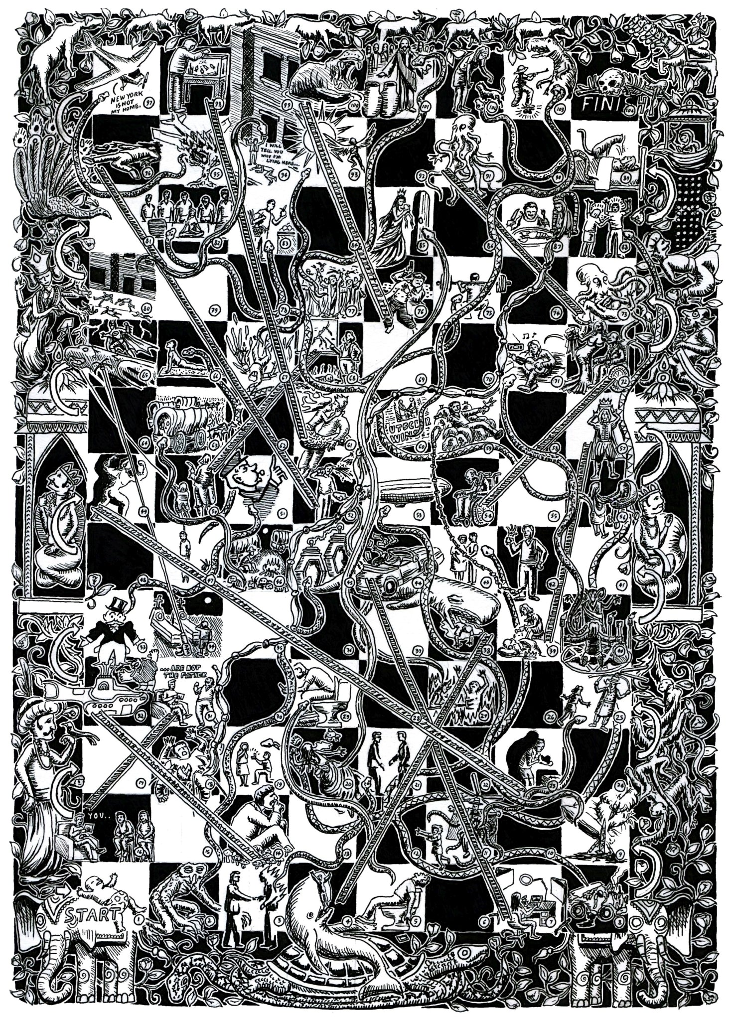 Ink 'SNAKES AND LADDERS' - Pen and Ink Joseph Reyes