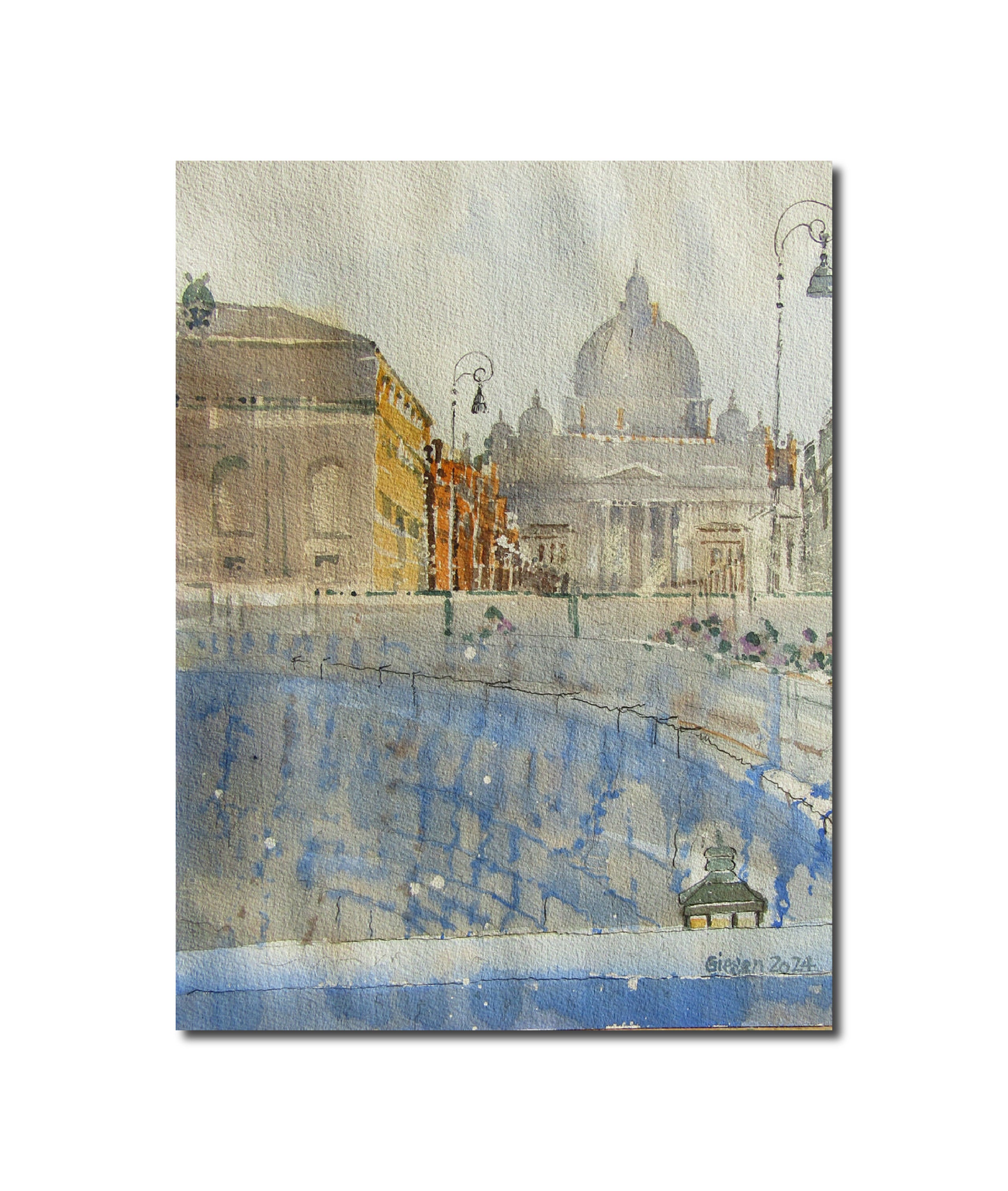 Cityscape Landscape Watercolor St. Peter's Rome, 50 x 36 cm Martin Giesen