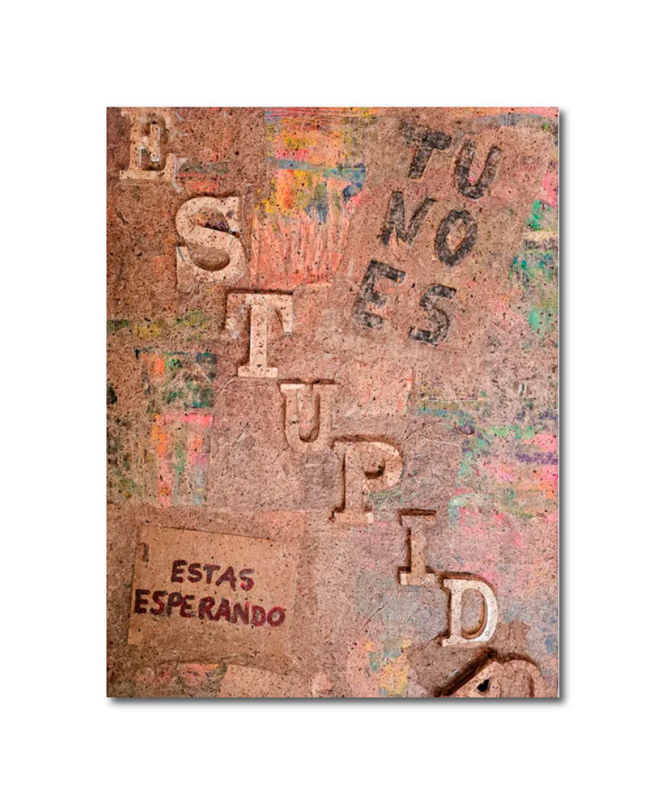Abstract 'STUPIDA/O' - Acrylic, handmade paper, MDF letters on canvas Christopher Stone