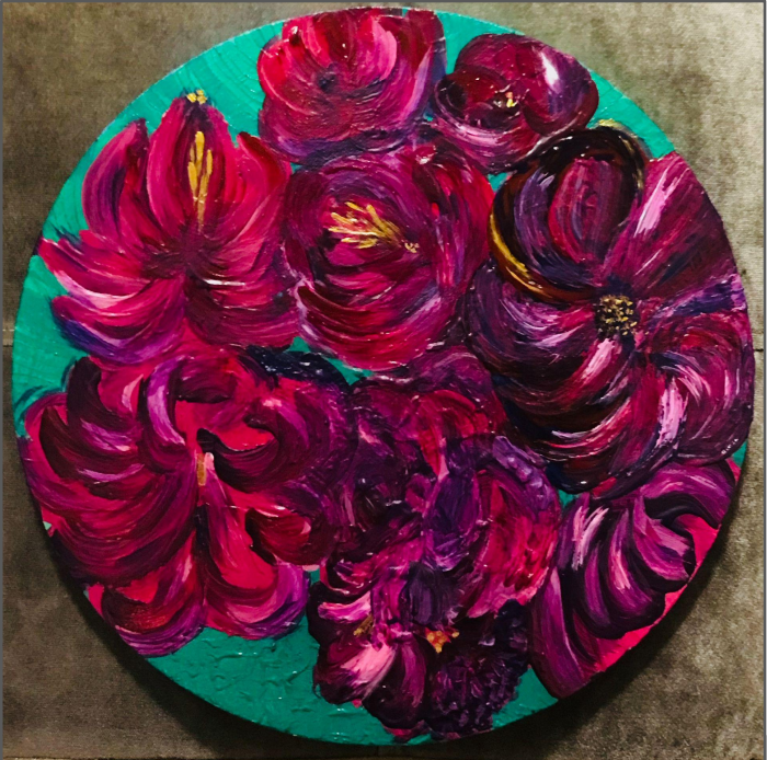 Contemporary Figurative 'SUCCULENT PEONIES' - Acrylic on canvas, varnish Elena Suprema