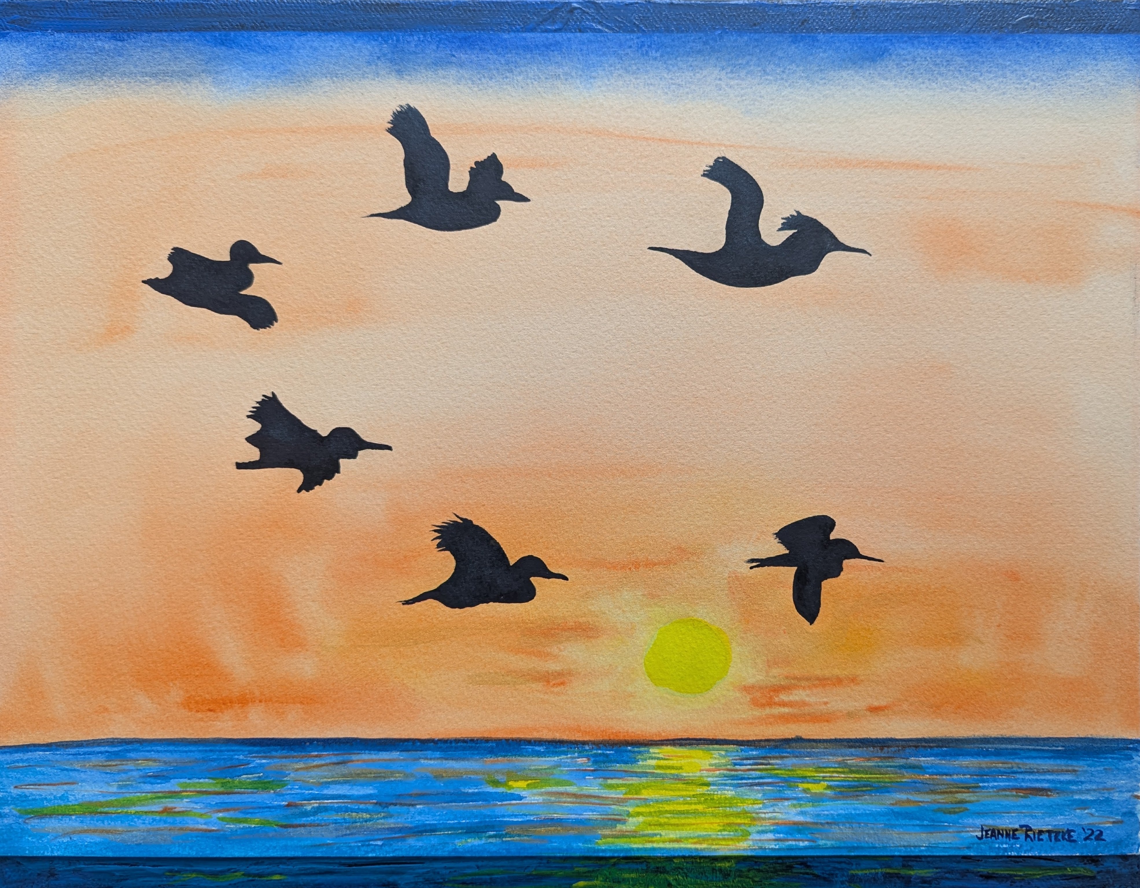 Contemporary Painting Watercolor Sunset Flight II Jeanne McIntosh Rietzke