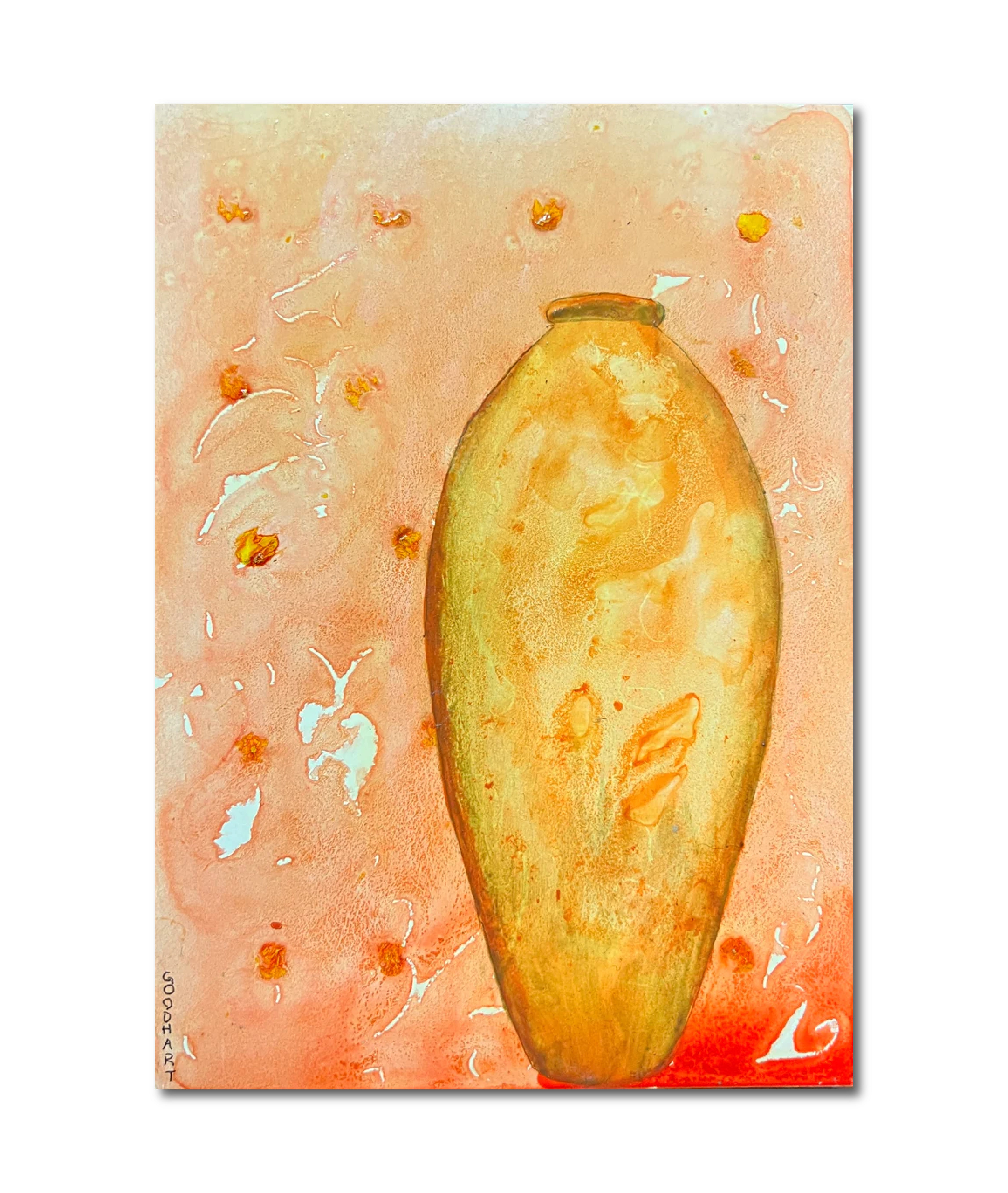 Figurative Ink Oil Watercolor 'TALL ORANGE VESSEL' - Mixed Media on Panel Laurie Goodhart