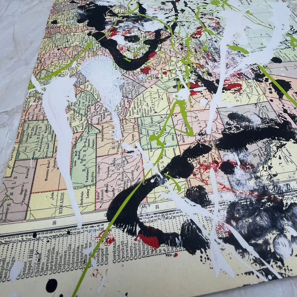 Abstract Mixed Media Painting 'TEXAS WANDERLUST SIGNED #3' - Abstract Mixed Media Art Painting Sam Lewis