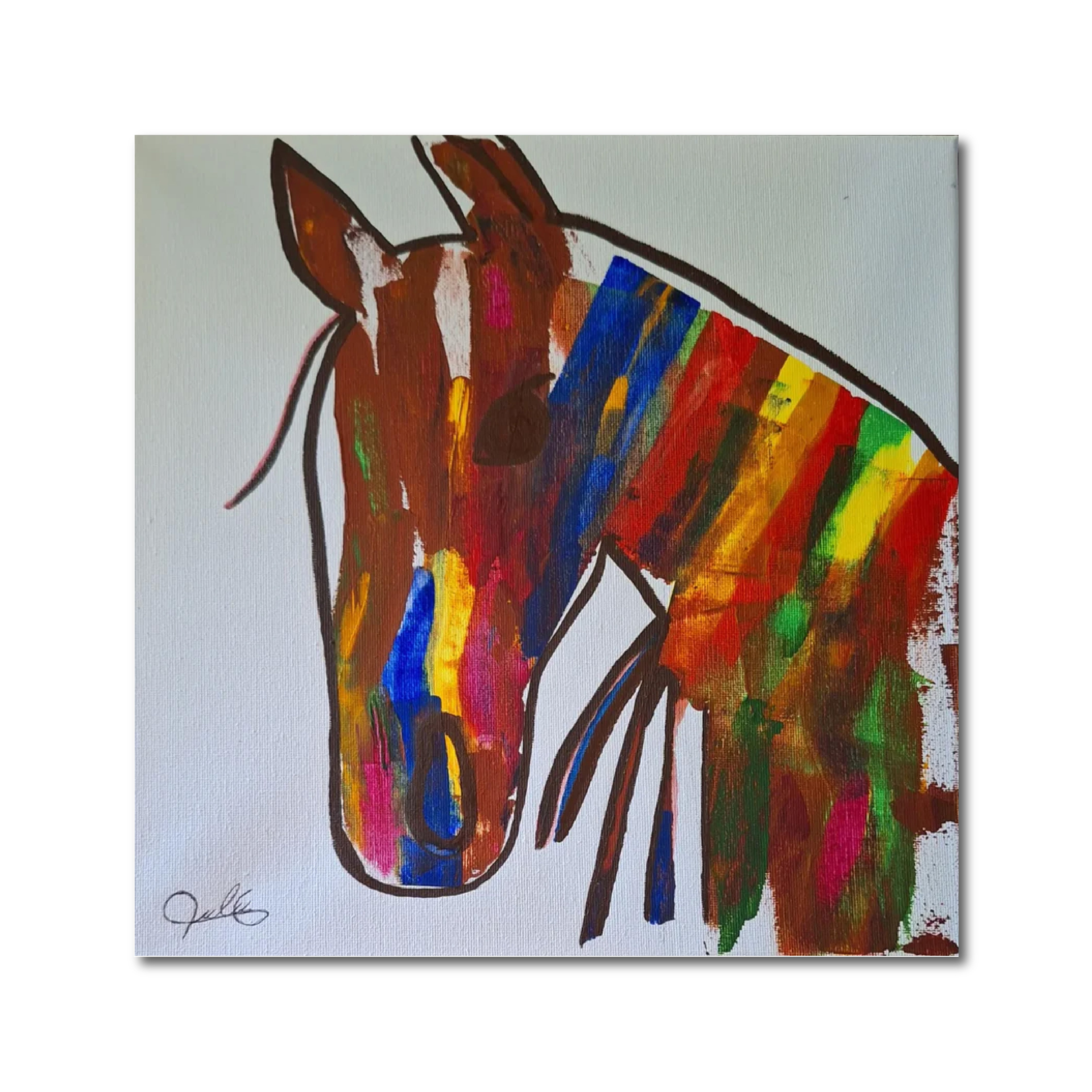 Abstract Contemporary Watercolor 'THE HORSE' - Watercolor on Canvas Lulu Trevizo