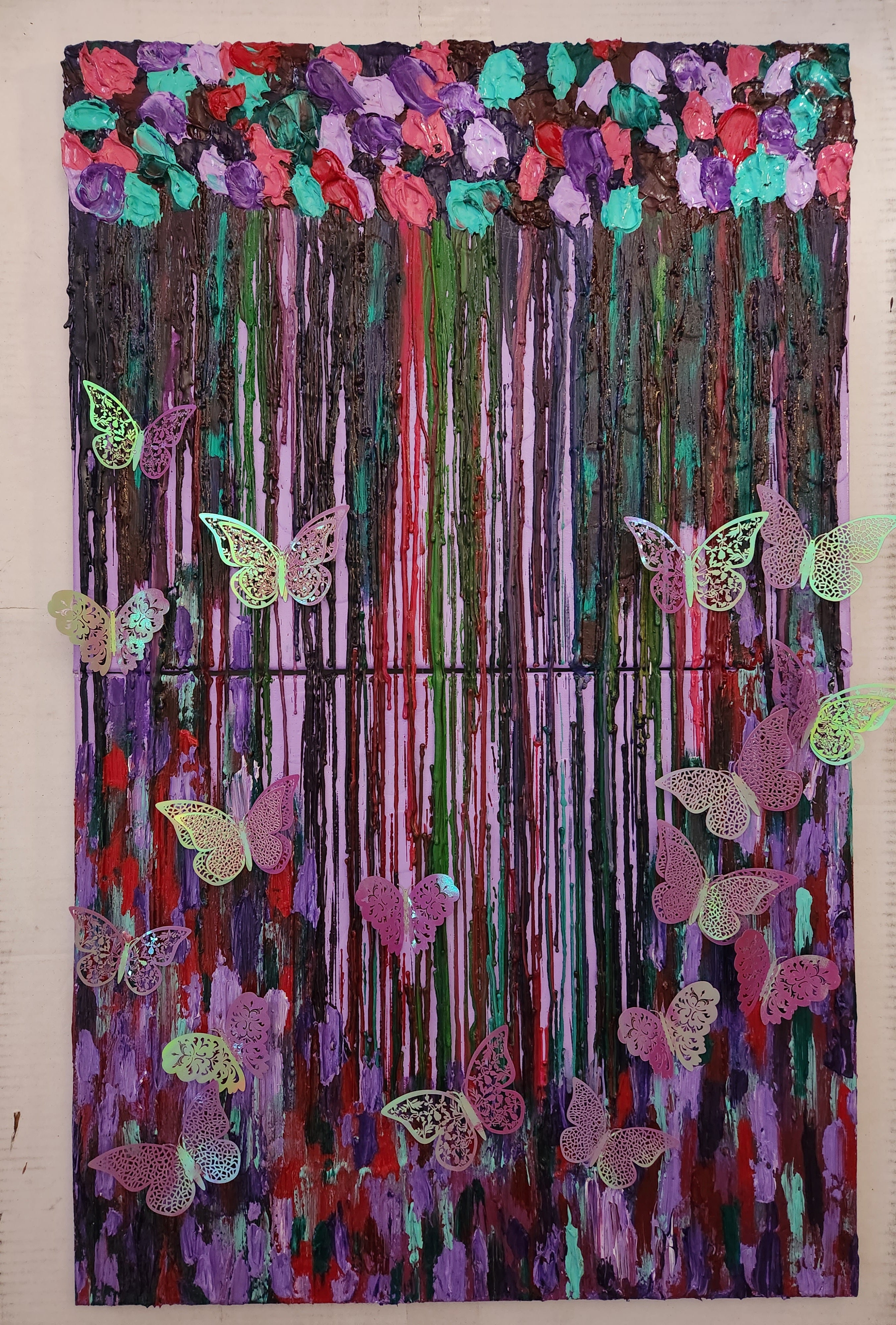Abstract Acrylic Contemporary Painting 'HOLOGRAPHIC LAND' Acrylic, Crayon, and Mixed Media on Canvas Ulani Curry