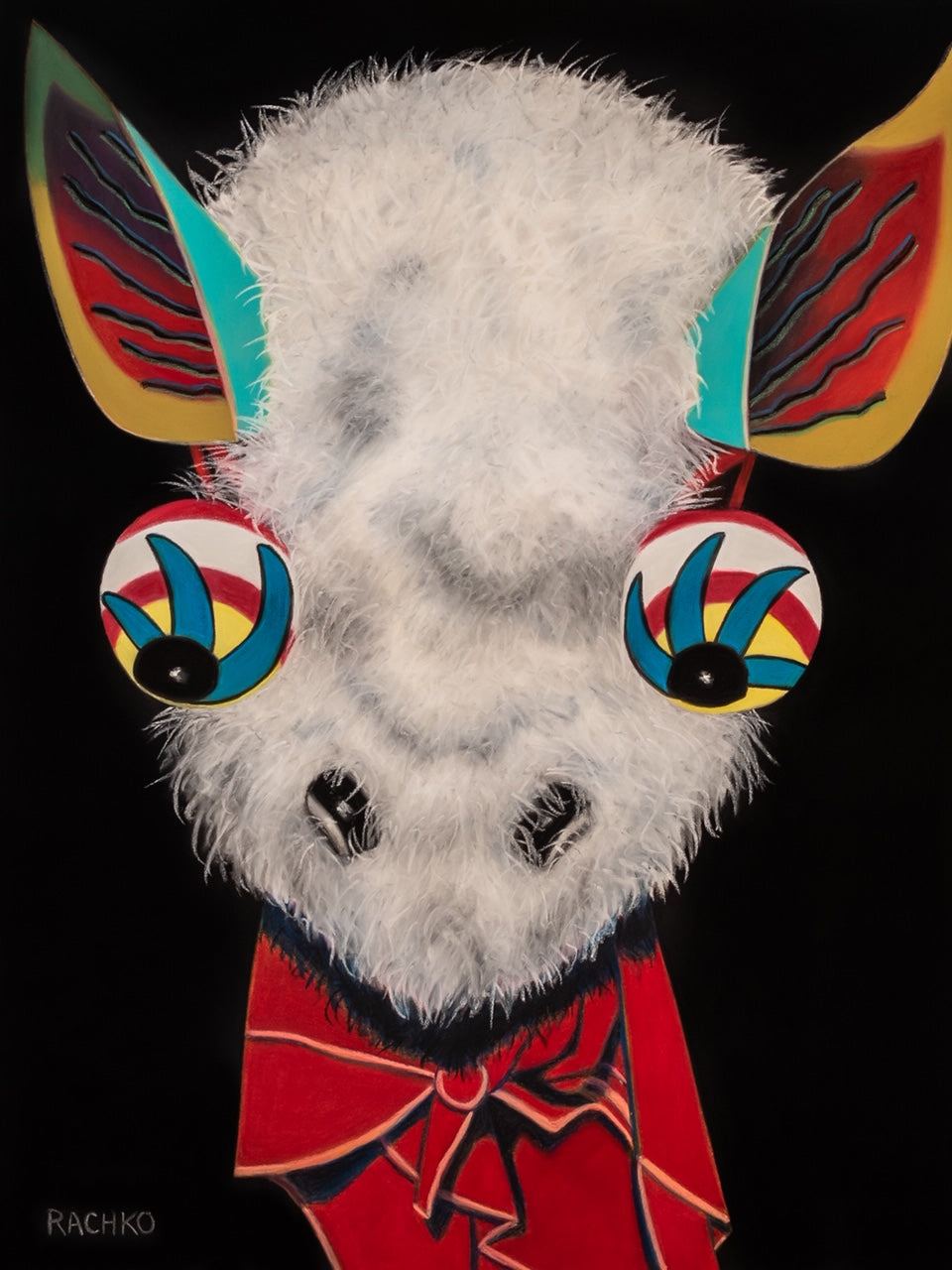 Acrylic Expressionist Figurative Painting Surrealism "TRICKSTER - BOLIVIANOS" Soft Pastel on Sandpaper Barbara Rachko