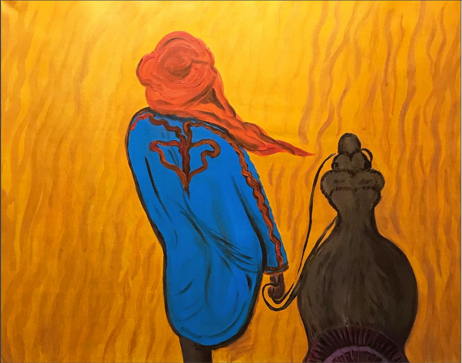 Contemporary Figurative 'TWAREG WITH CAMEL IN THE DESERT' - Acrylic on canvas, varnish Elena Suprema