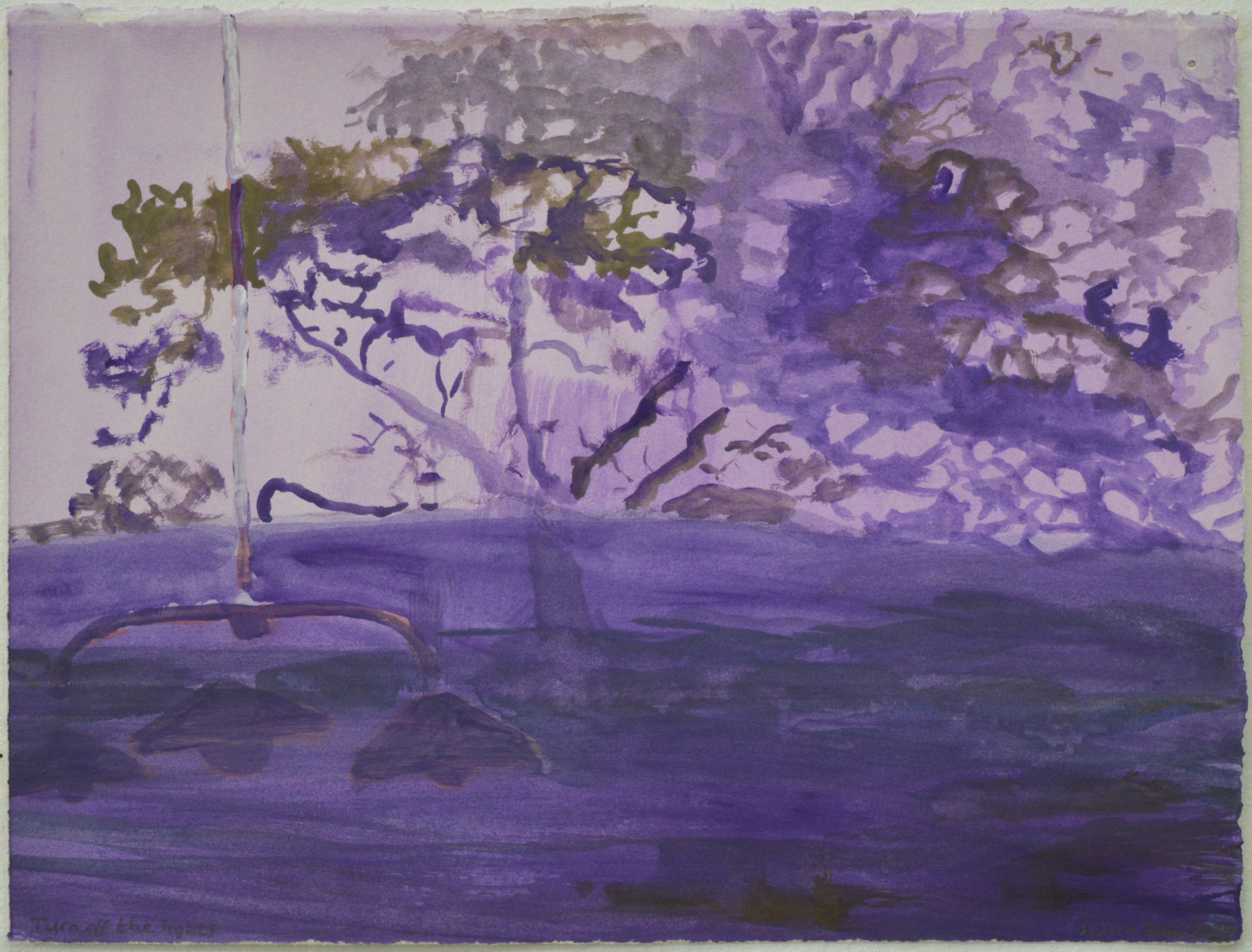 Contemporary Figurative Landscape Painting Watercolor 'TURN OFF THE LIGHTS' - Gouache on Paper Karin Bos