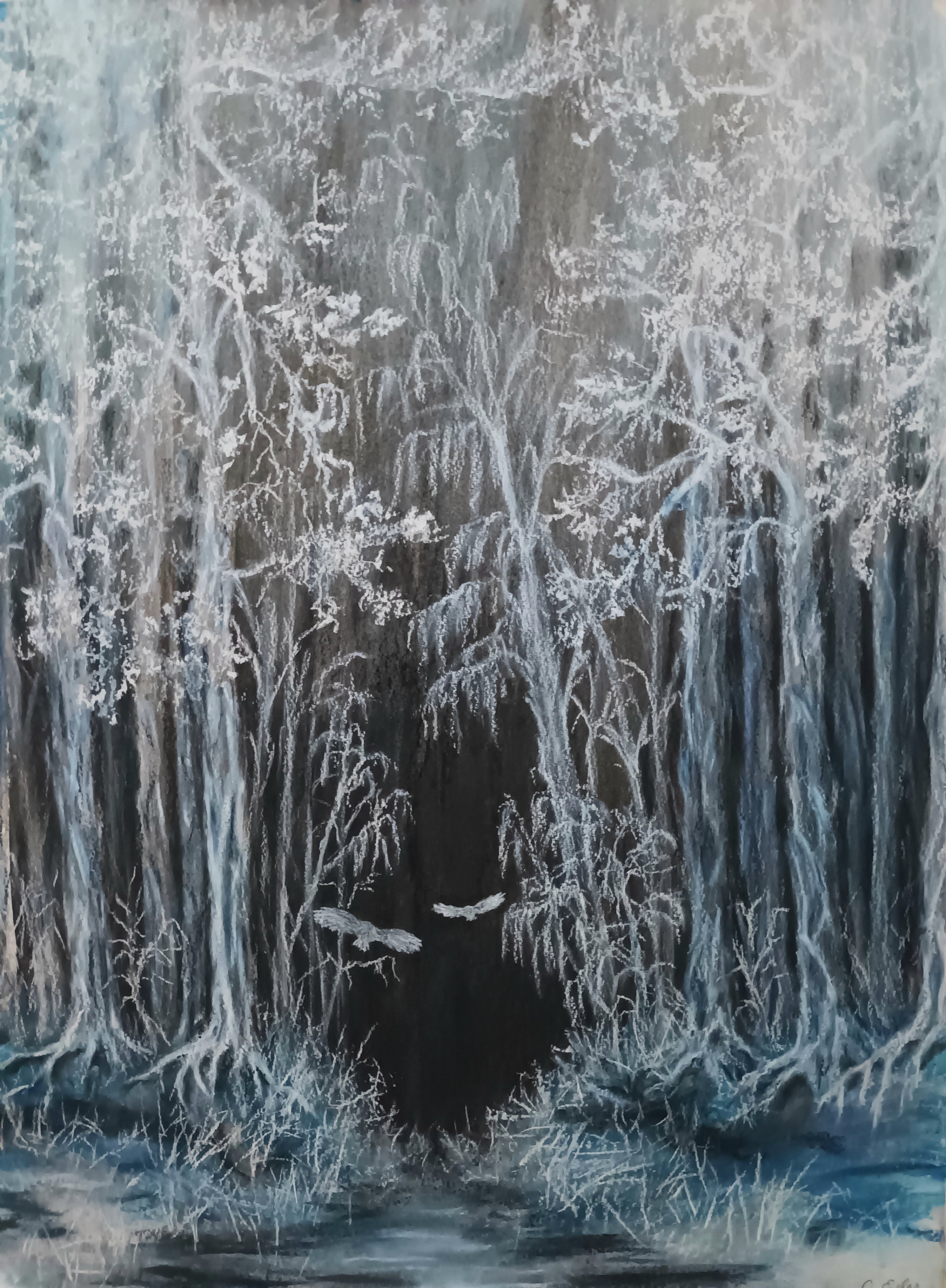 Pastels Watercolor 'TWO OWLS' Charlotte Eder