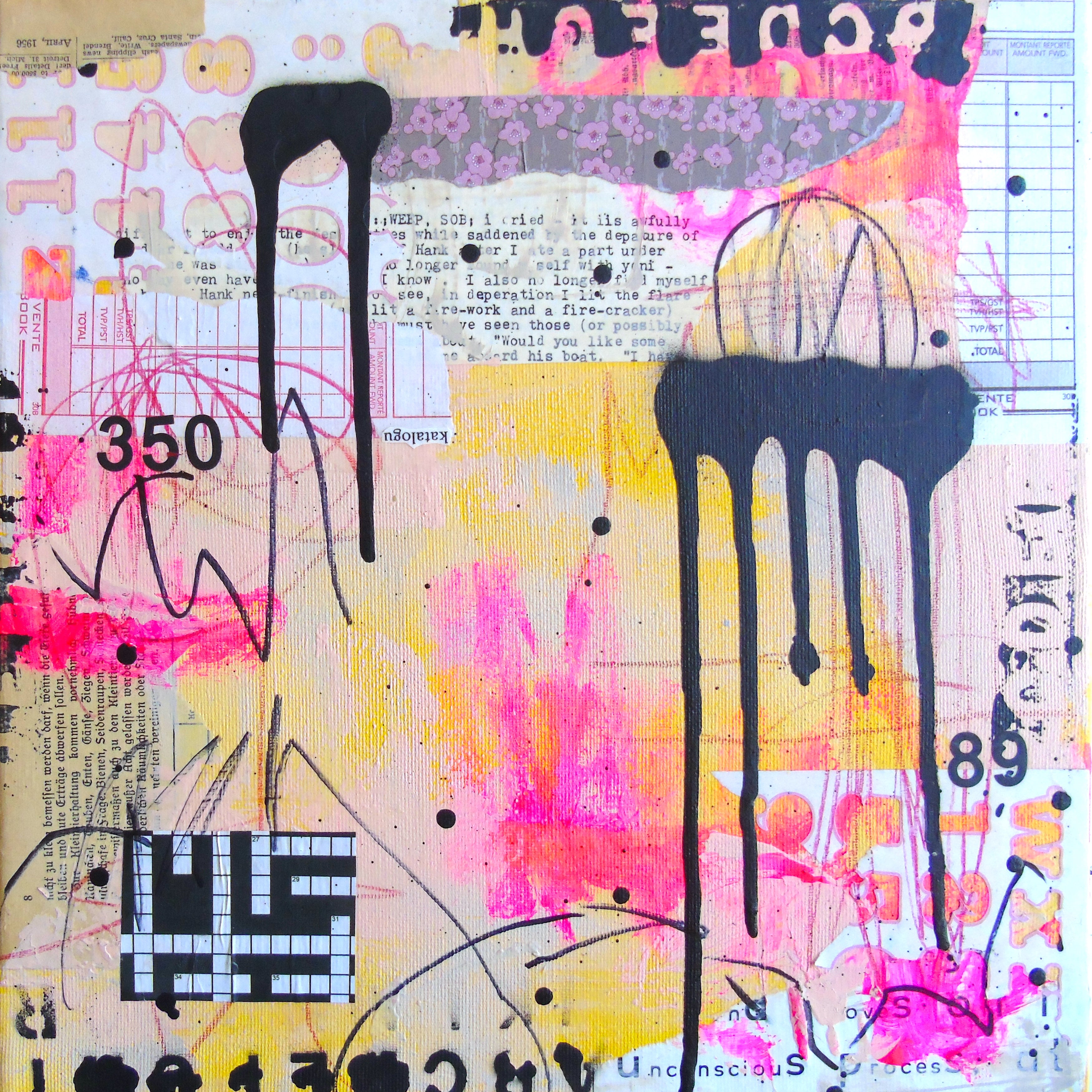 Abstract Acrylic Collage Contemporary Expressionist Figurative Surrealism Visionary 'UNCONSCIOUS PROCESS' - Mixed media on canvas Lorette C. Luzajic