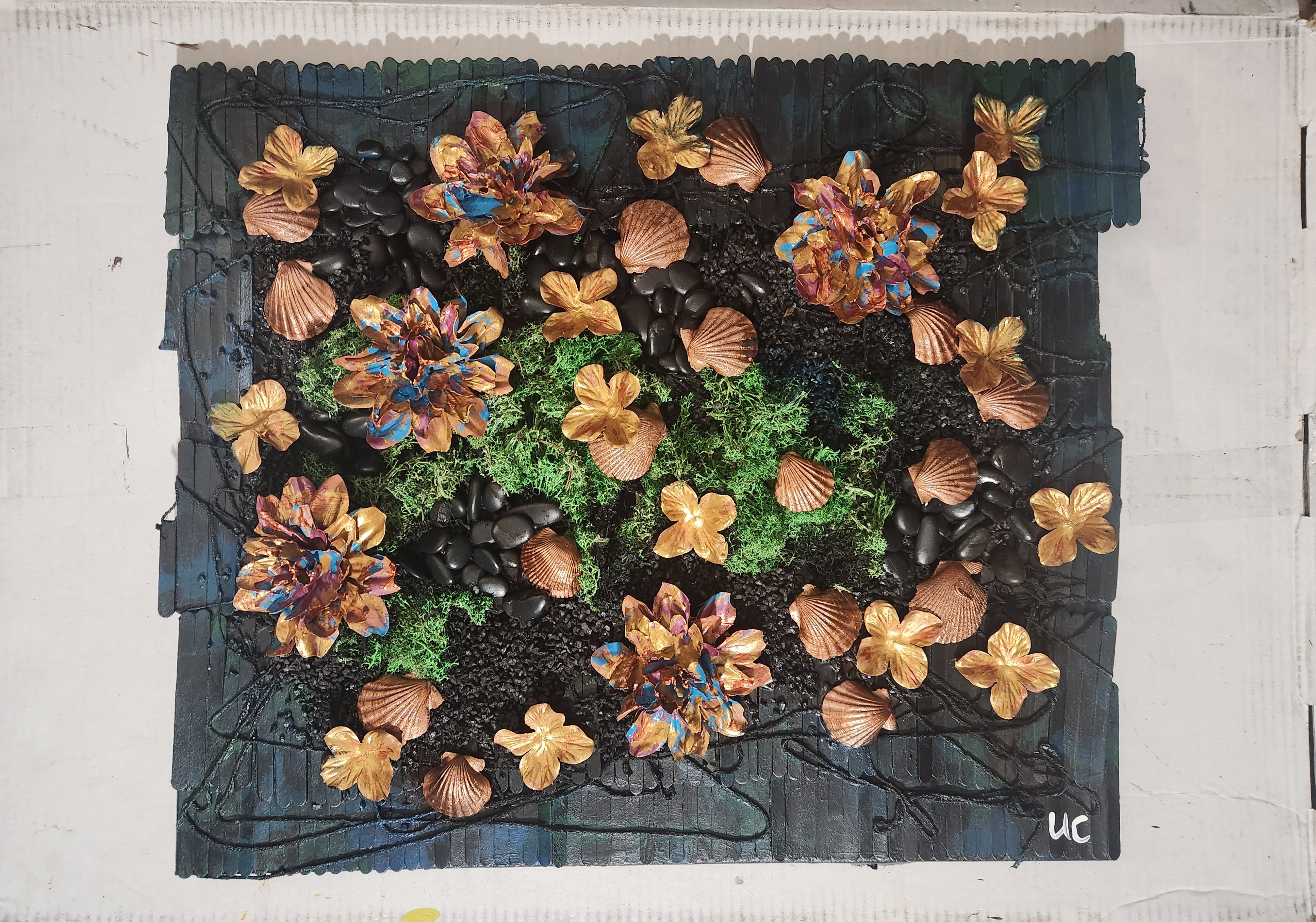 Abstract Acrylic Contemporary Painting 'UNDERWATER SPECIAL FLOWERS' Acrylic, Object, and Mixed Media on Canvas Ulani Curry