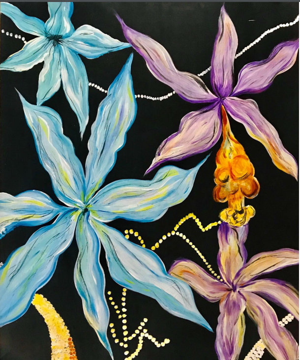 Contemporary Figurative 'UNKNOWN FLOWERS' - Acrylic on canvas, varnish Elena Suprema
