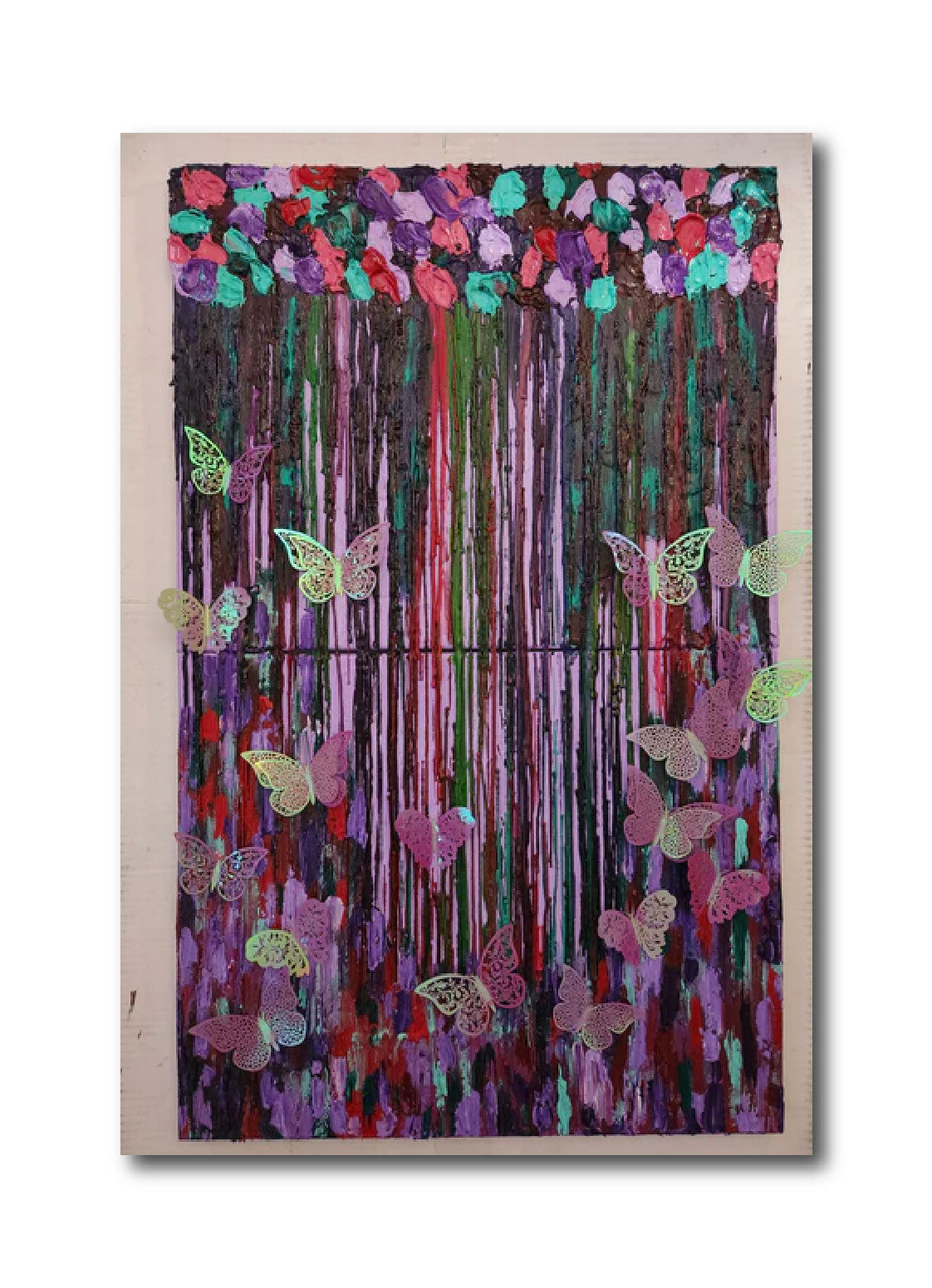 Abstract Acrylic Contemporary Painting 'HOLOGRAPHIC LAND' Acrylic, Crayon, and Mixed Media on Canvas Ulani Curry