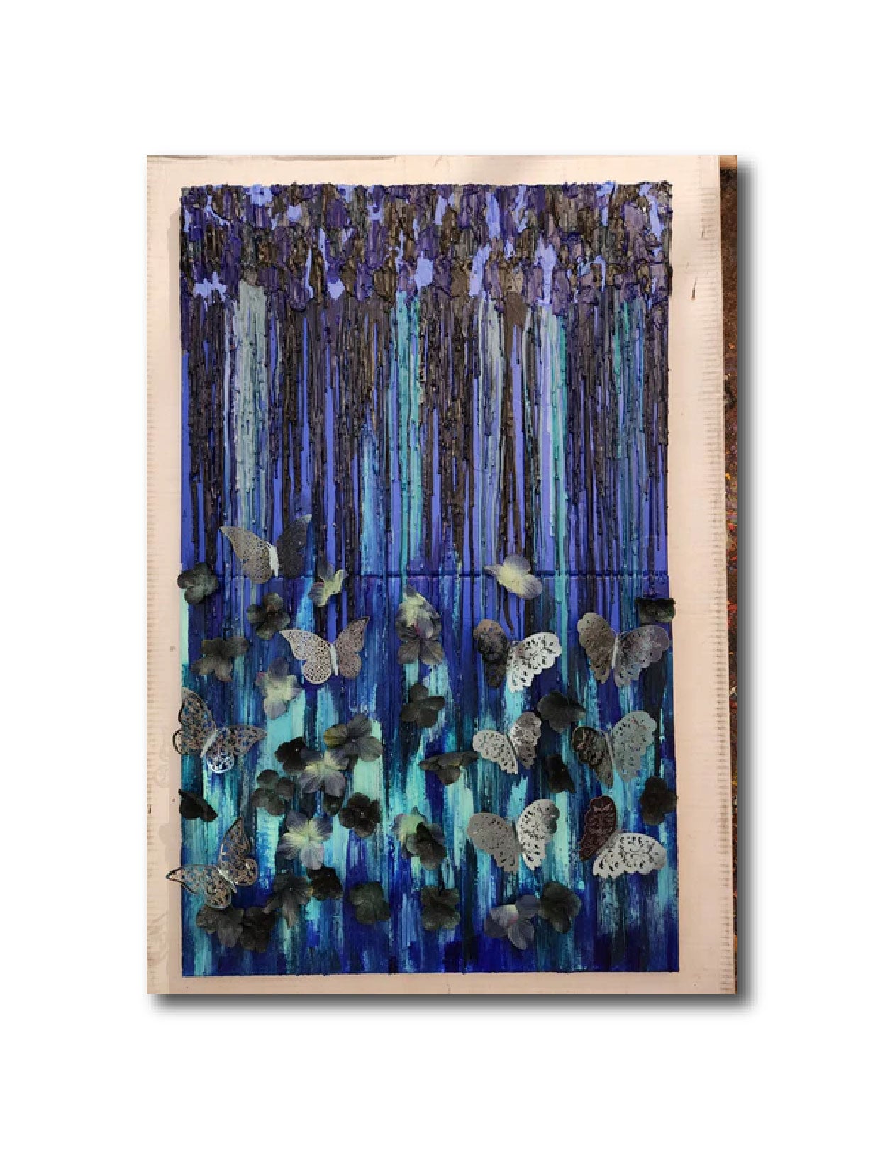 Abstract Acrylic Contemporary Painting 'INSIDE BLUE' Acrylic, Crayon, and Mixed Media on Canvas Ulani Curry