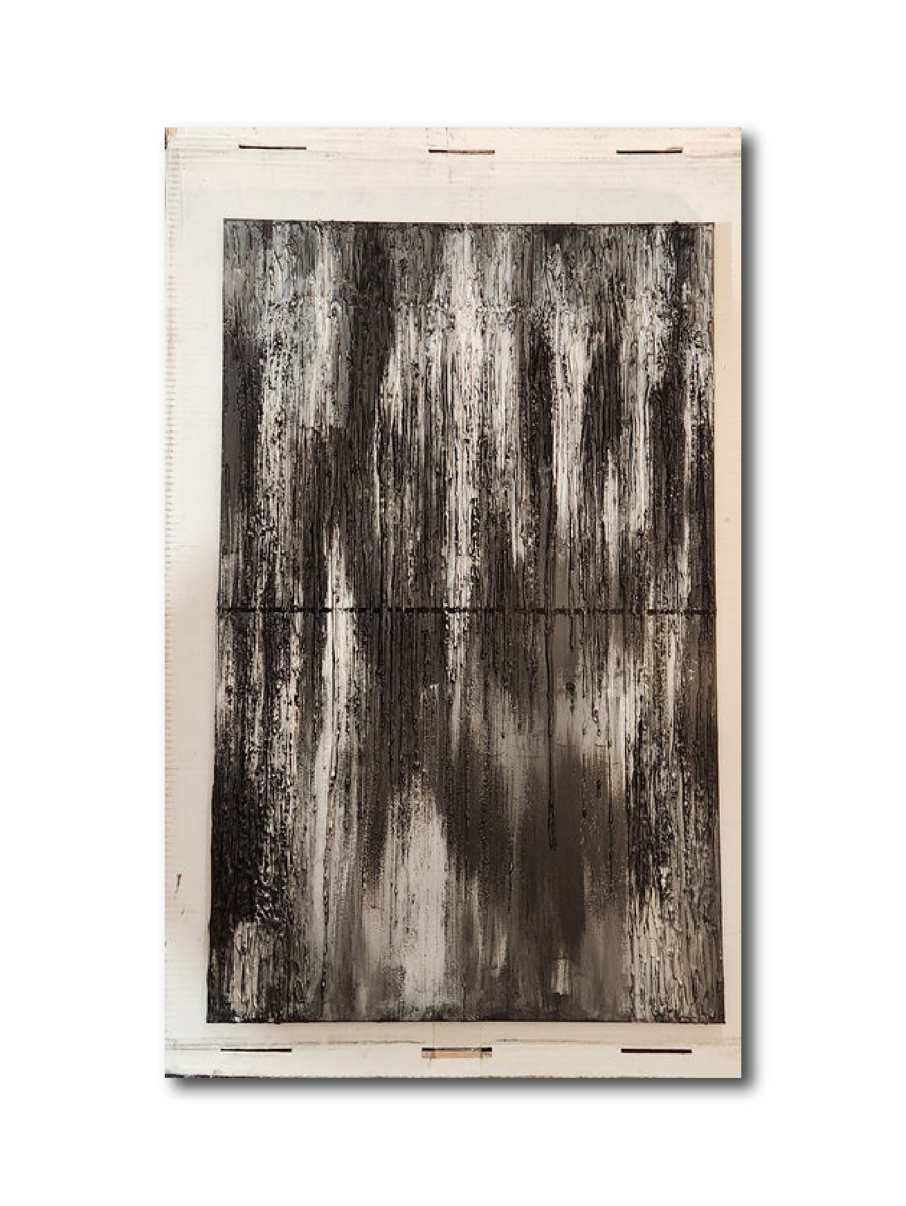 Abstract Acrylic Contemporary Painting 'MELTING BLACK-SILVER' Acrylic, Crayon, and Mixed Media Ulani Curry