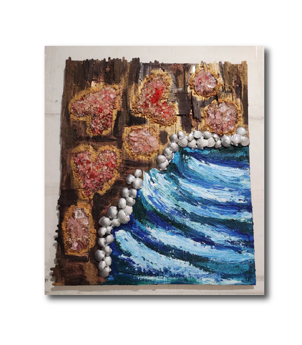 Abstract Acrylic Contemporary Painting 'HEART OF THE SEA' - Acrylic, Object, and Mixed Media on Canvas Ulani Curry