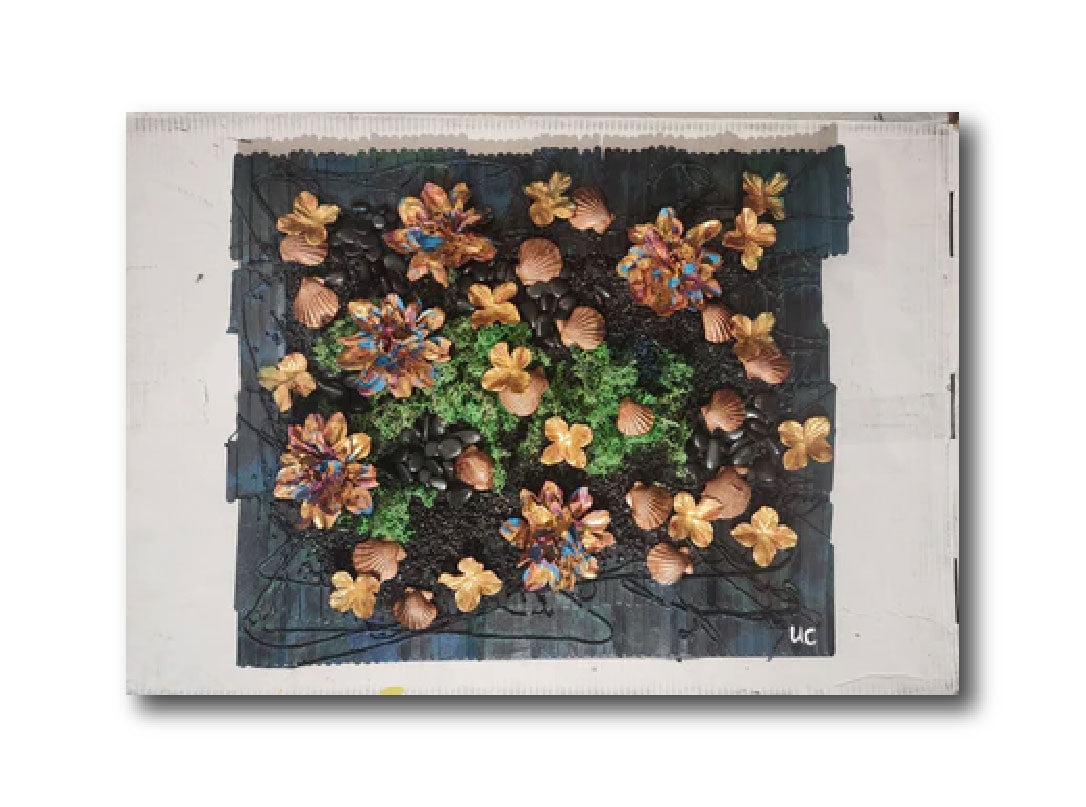 Abstract Acrylic Contemporary Painting 'UNDERWATER SPECIAL FLOWERS' Acrylic, Object, and Mixed Media on Canvas Ulani Curry