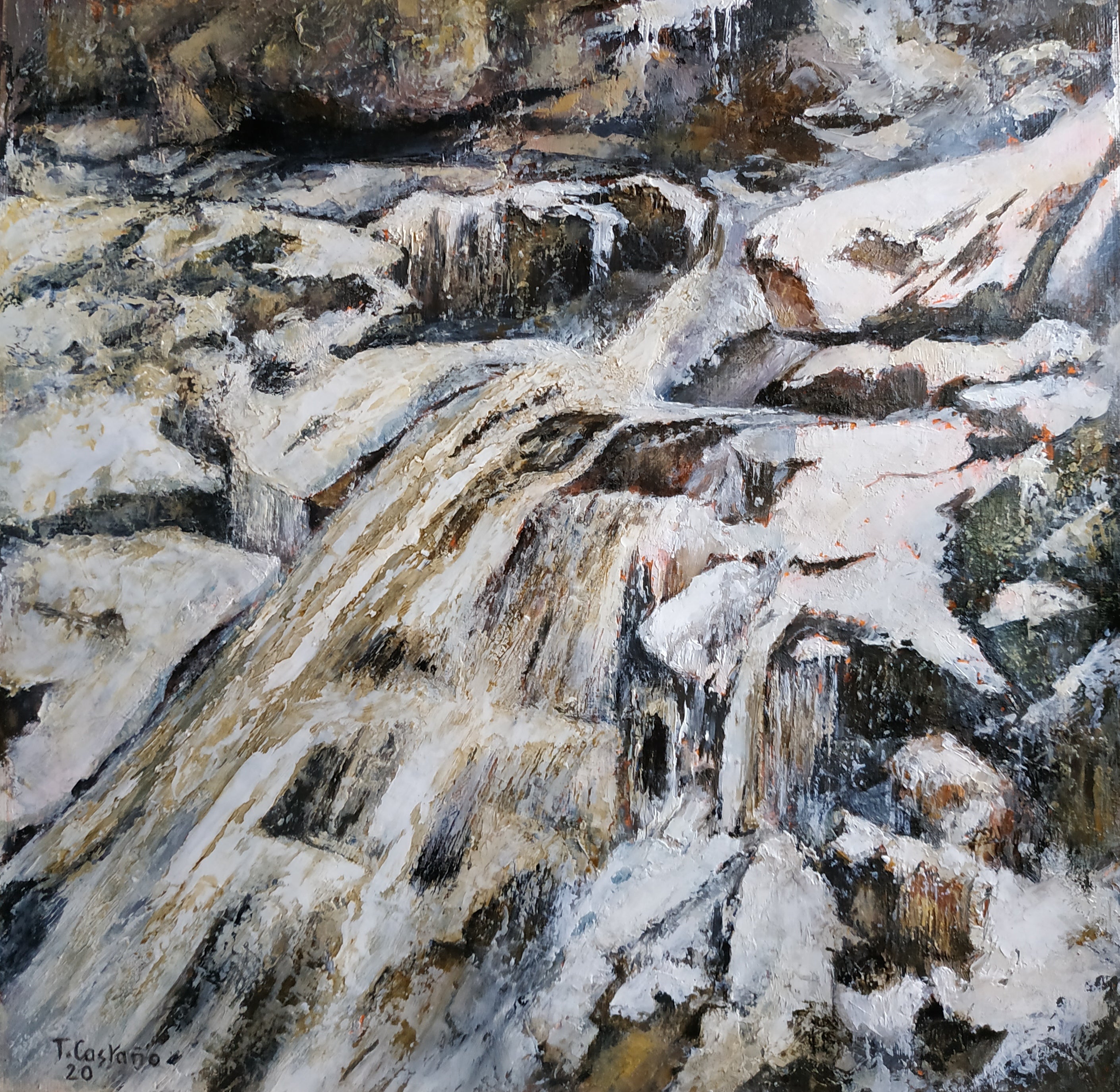 Landscape Oil Painting 'CASCADA CON NIEVE' - Oil on Paper Tomas Castano