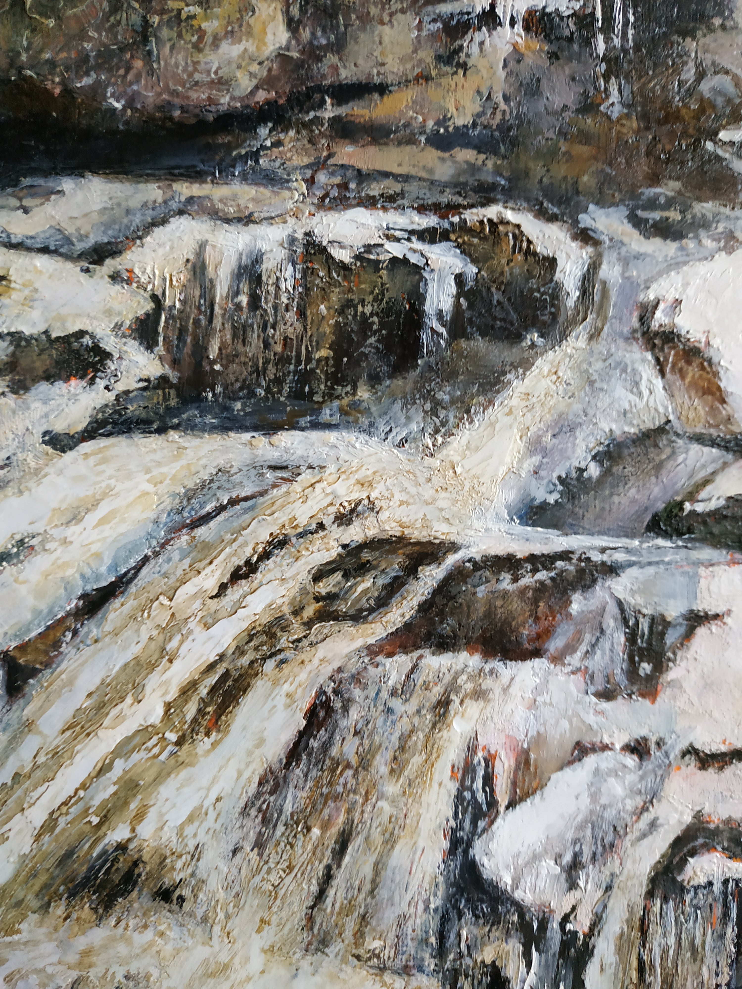Landscape Oil Painting 'CASCADA CON NIEVE' - Oil on Paper Tomas Castano
