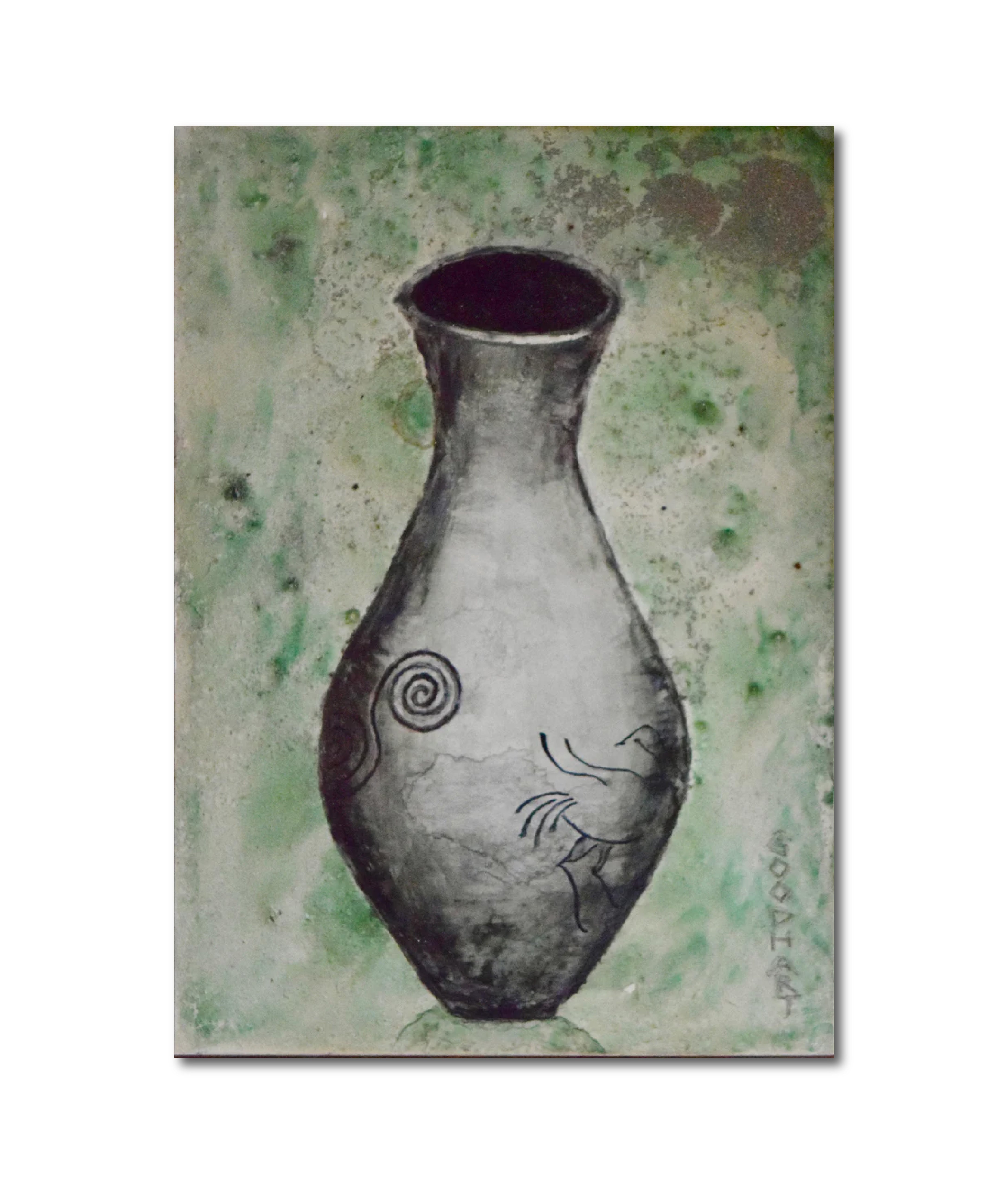 Figurative Ink Oil Watercolor 'VESSEL WITH WATERBIRD' - Mixed Media on Panel Laurie Goodhart