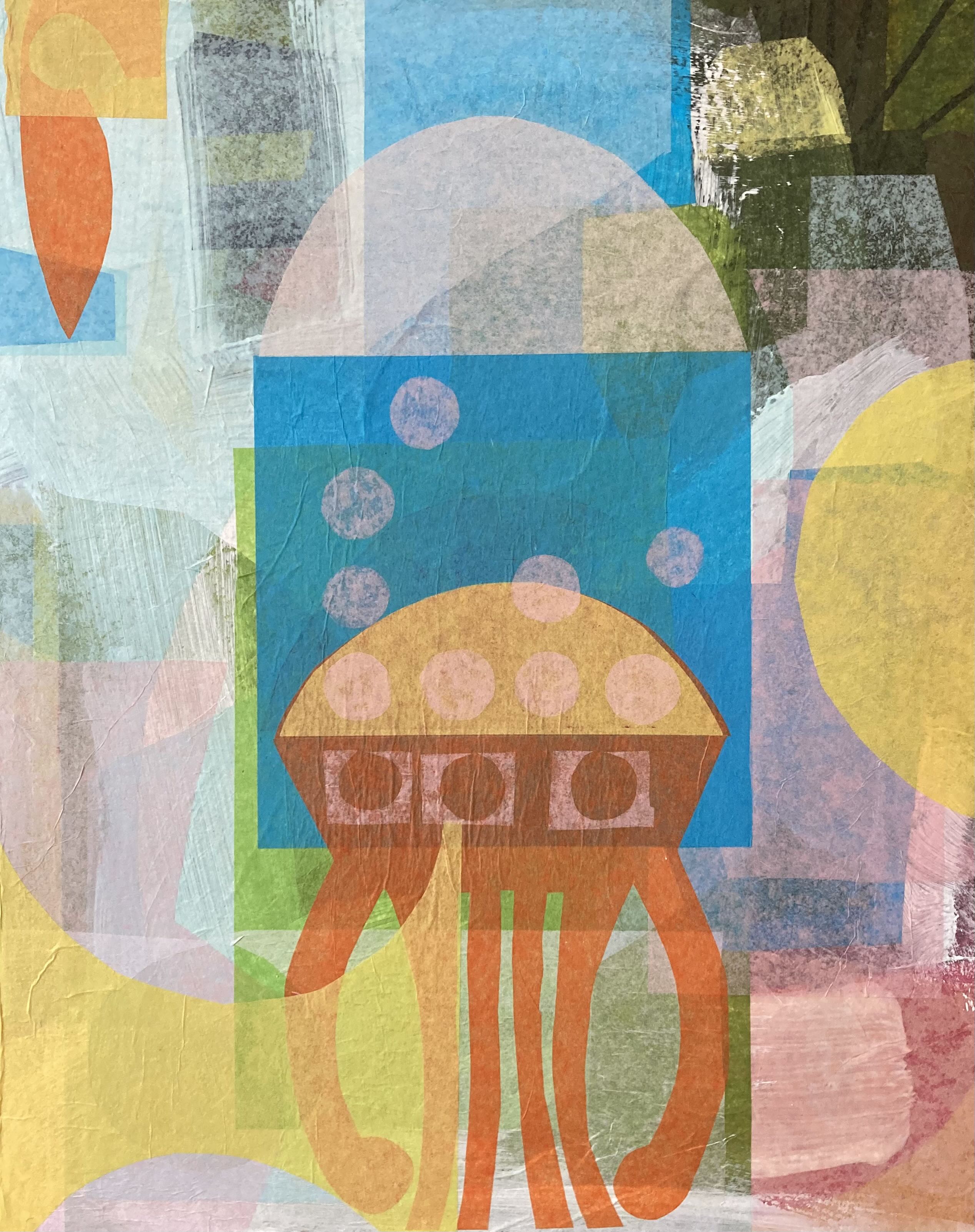Abstract Geometric Painting 'VISITOR' Mixed Media on Wood Panel Rene Vasquez
