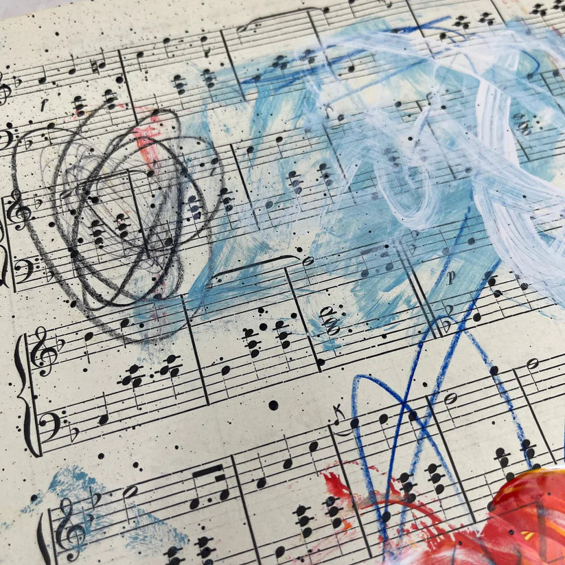 Abstract Mixed Media Painting 'VIVID NOTES SIGNED #1' - Mixed Media Abstract Art Painting Sam Lewis