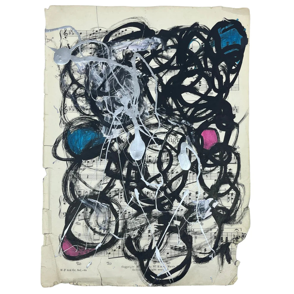 Abstract Mixed Media Painting 'VIVID NOTES SIGNED #5' - Mixed Media Abstract Art Painting Sam Lewis