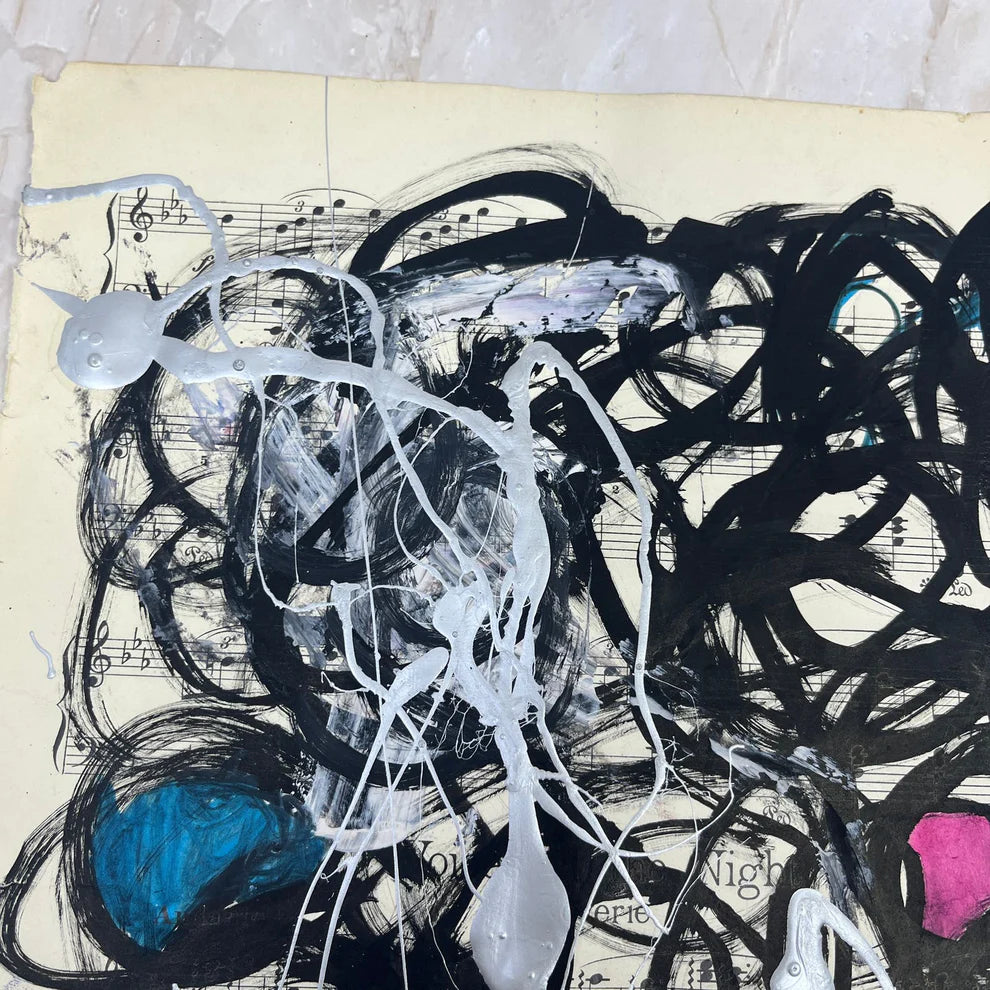 Abstract Mixed Media Painting 'VIVID NOTES SIGNED #5' - Mixed Media Abstract Art Painting Sam Lewis