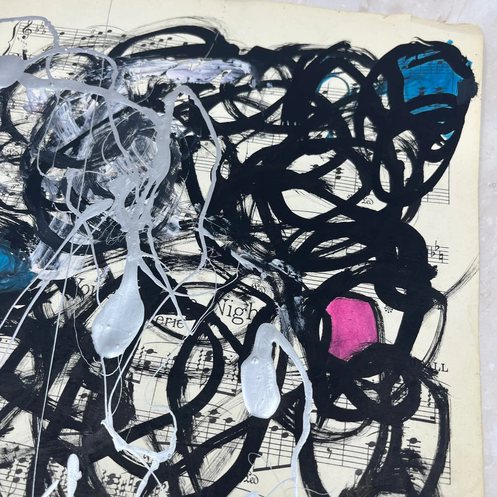Abstract Mixed Media Painting 'VIVID NOTES SIGNED #5' - Mixed Media Abstract Art Painting Sam Lewis