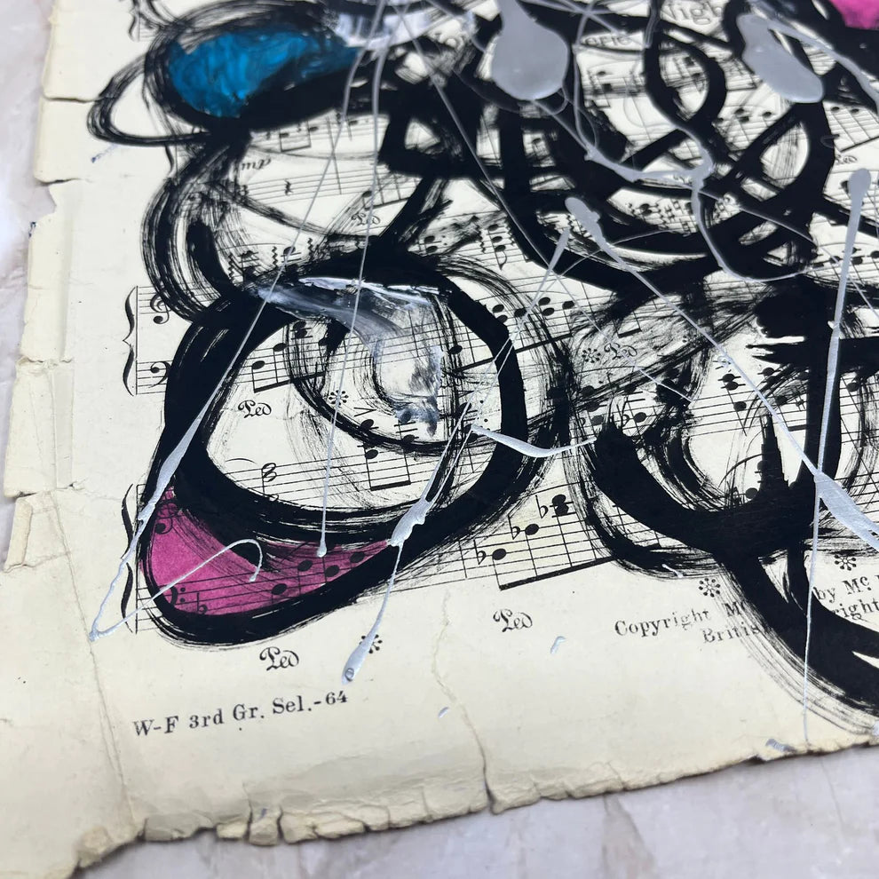 Abstract Mixed Media Painting 'VIVID NOTES SIGNED #5' - Mixed Media Abstract Art Painting Sam Lewis