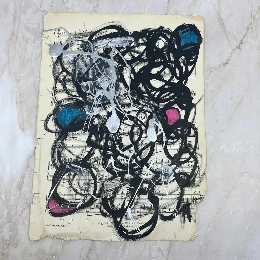 Abstract Mixed Media Painting 'VIVID NOTES SIGNED #5' - Mixed Media Abstract Art Painting Sam Lewis